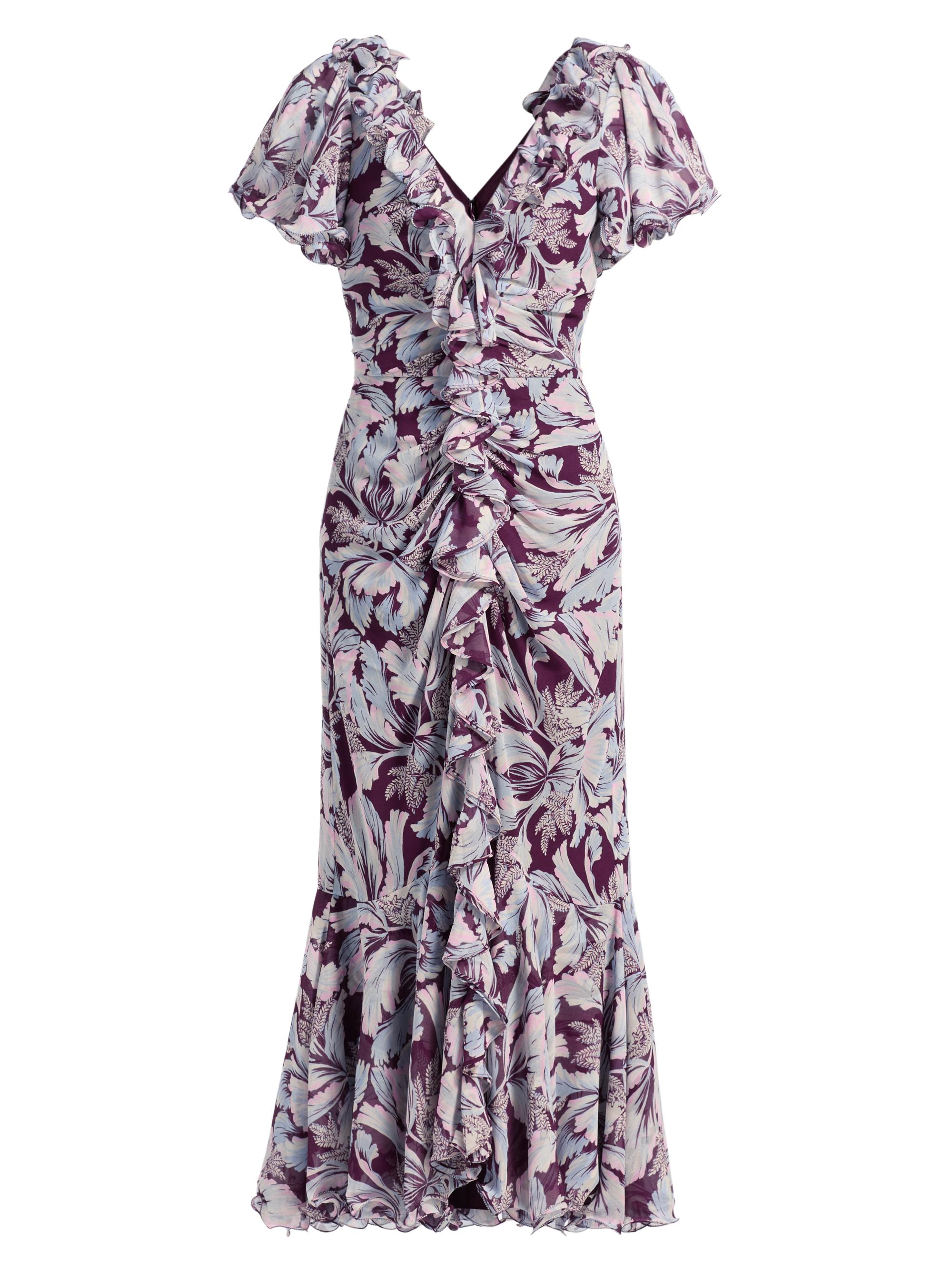 Cinq à Sept Women's Lyra Tulip-Print Ruffled Midi-Dress - Deep Plum Multi