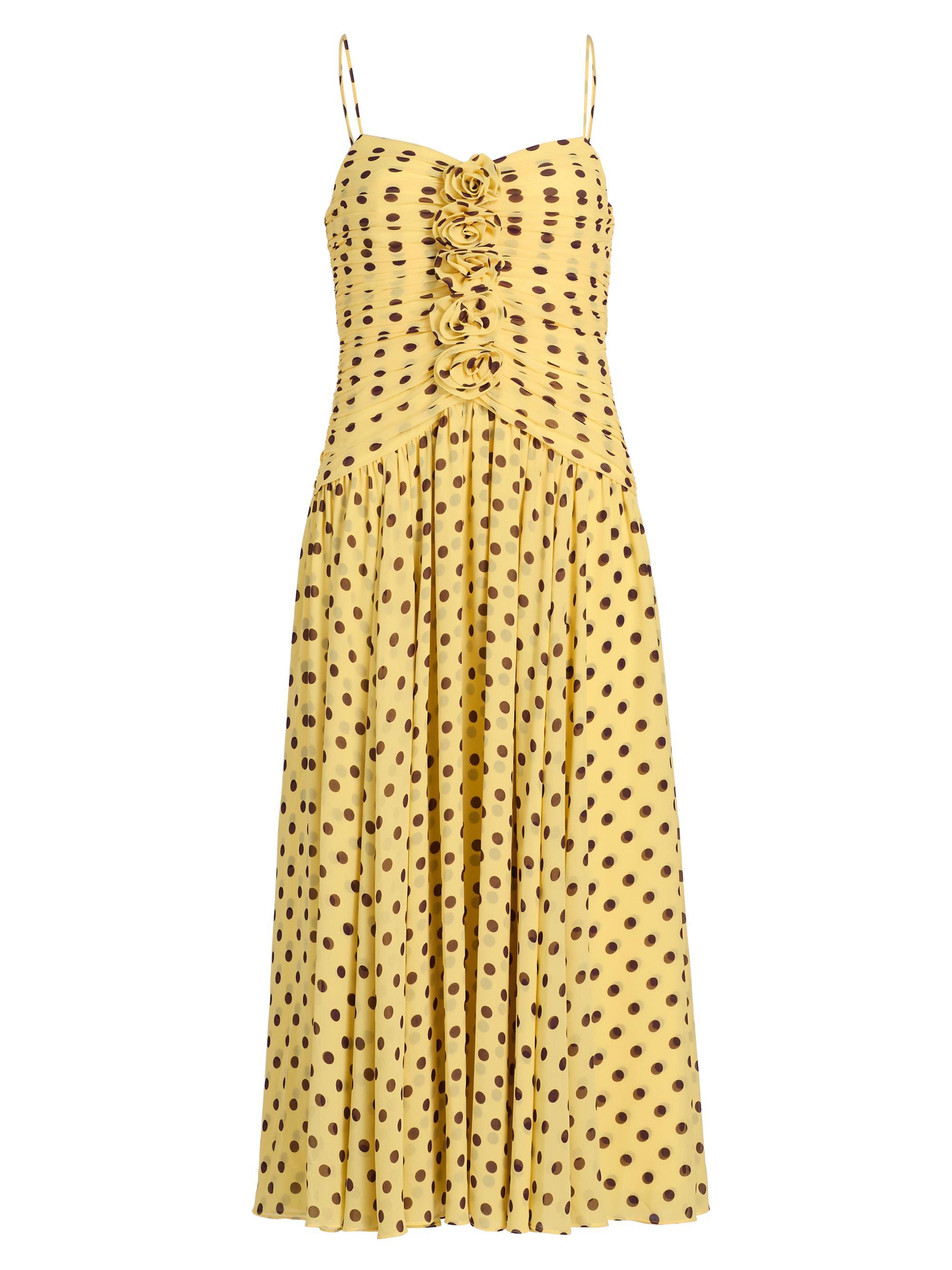 Cinq à Sept Women's Camille Polka Dot Rosette-Detail Midi-Dress - Lemon Puff Deep Plum