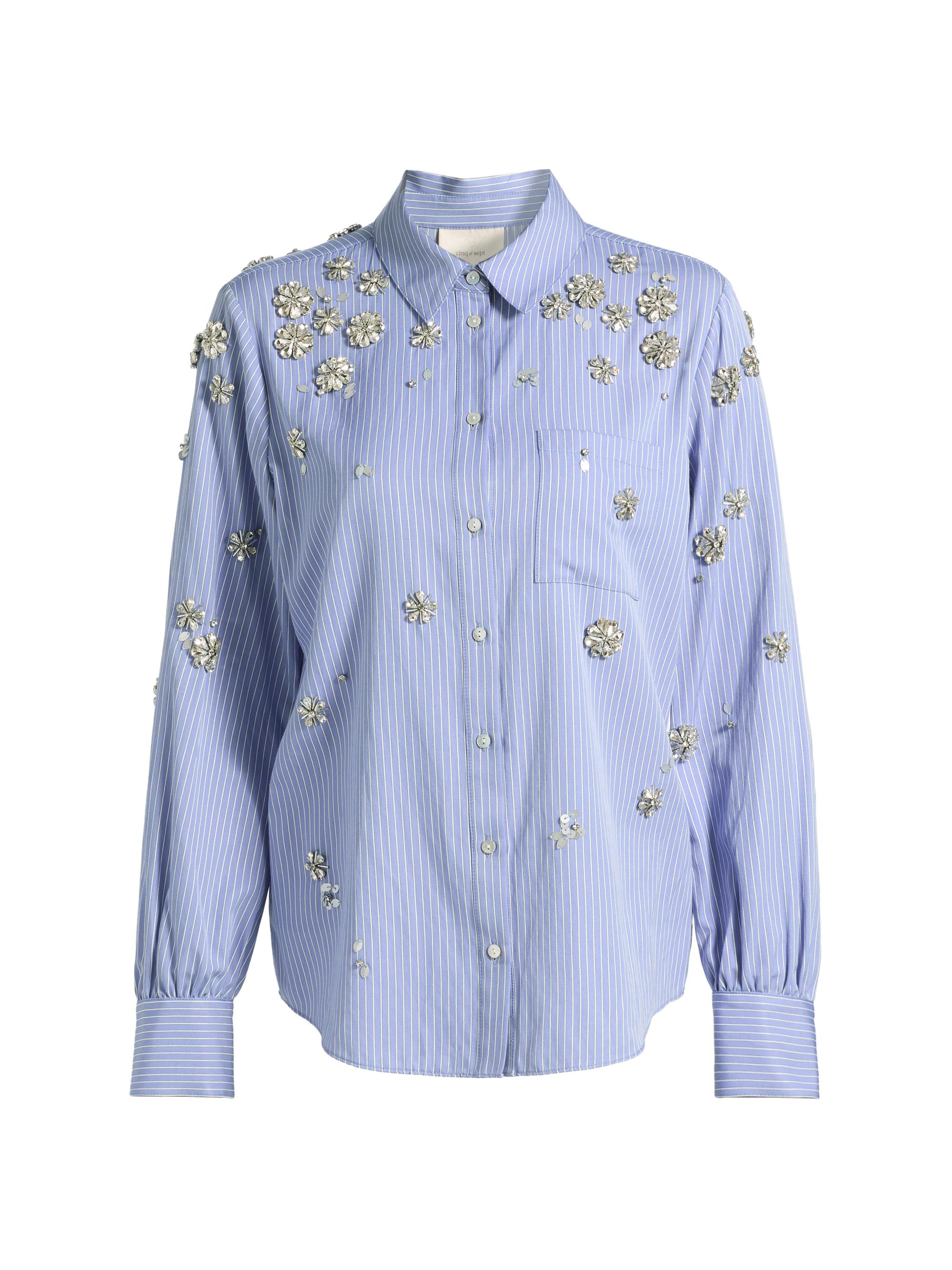 Cinq à Sept Women's Lola Crystal-Embellished Striped Shirt - Blue Multi