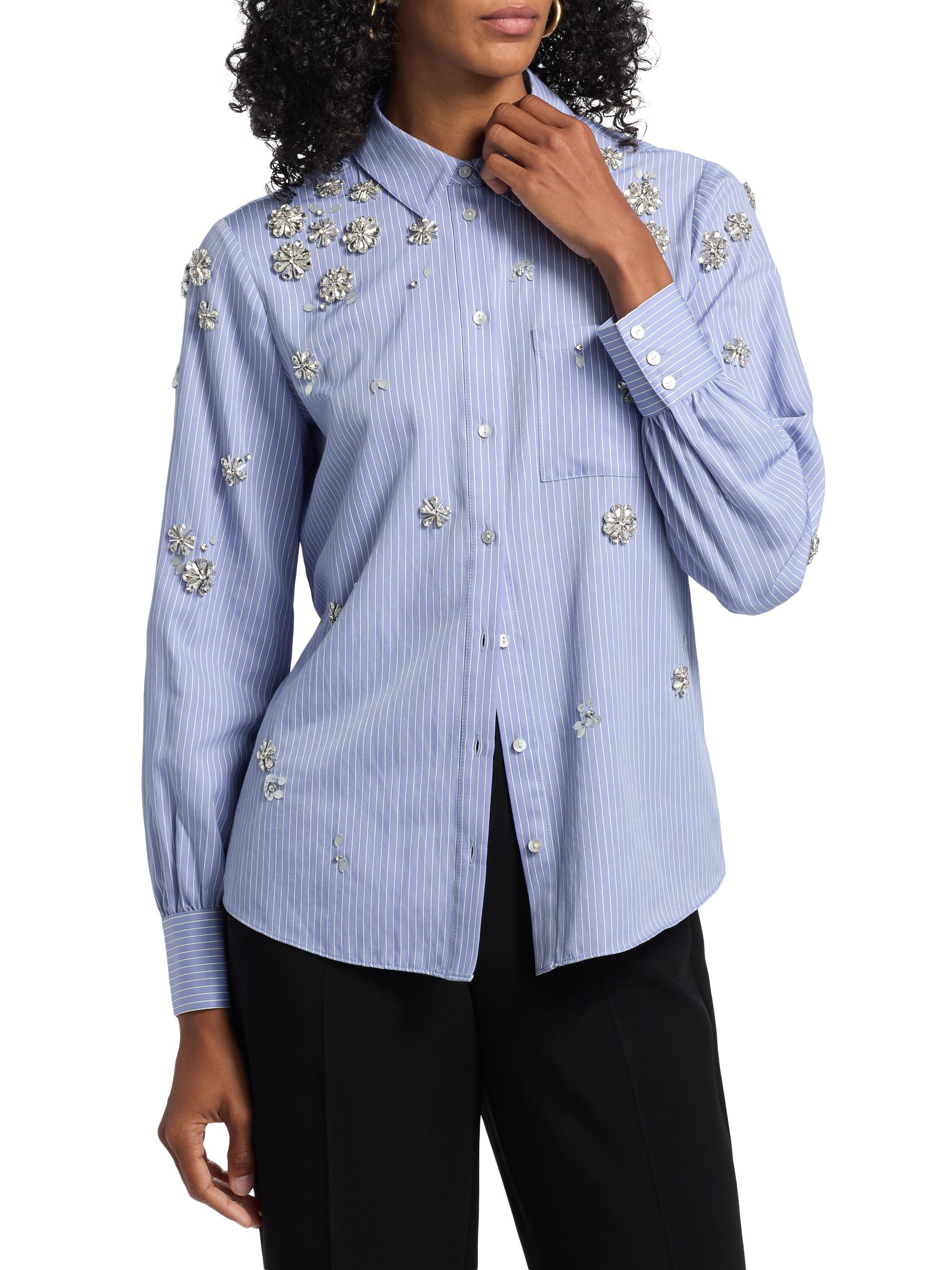 Cinq à Sept Lola Crystal-Embellished Striped Shirt | Saks Fifth Avenue