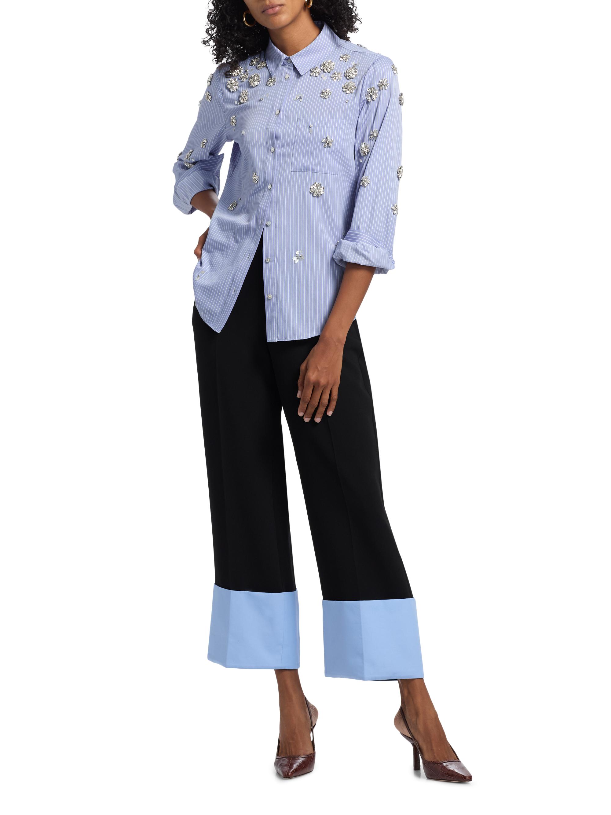 Cinq à Sept Lola Crystal-Embellished Striped Shirt | Saks Fifth Avenue