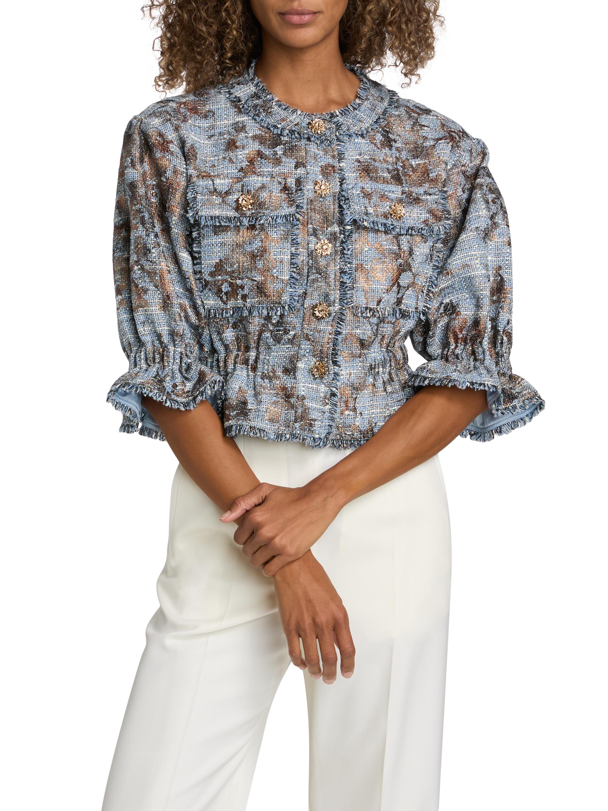 Cinq à Sept Jaxie Foil-Print Tweed Crop Jacket | Saks Fifth Avenue