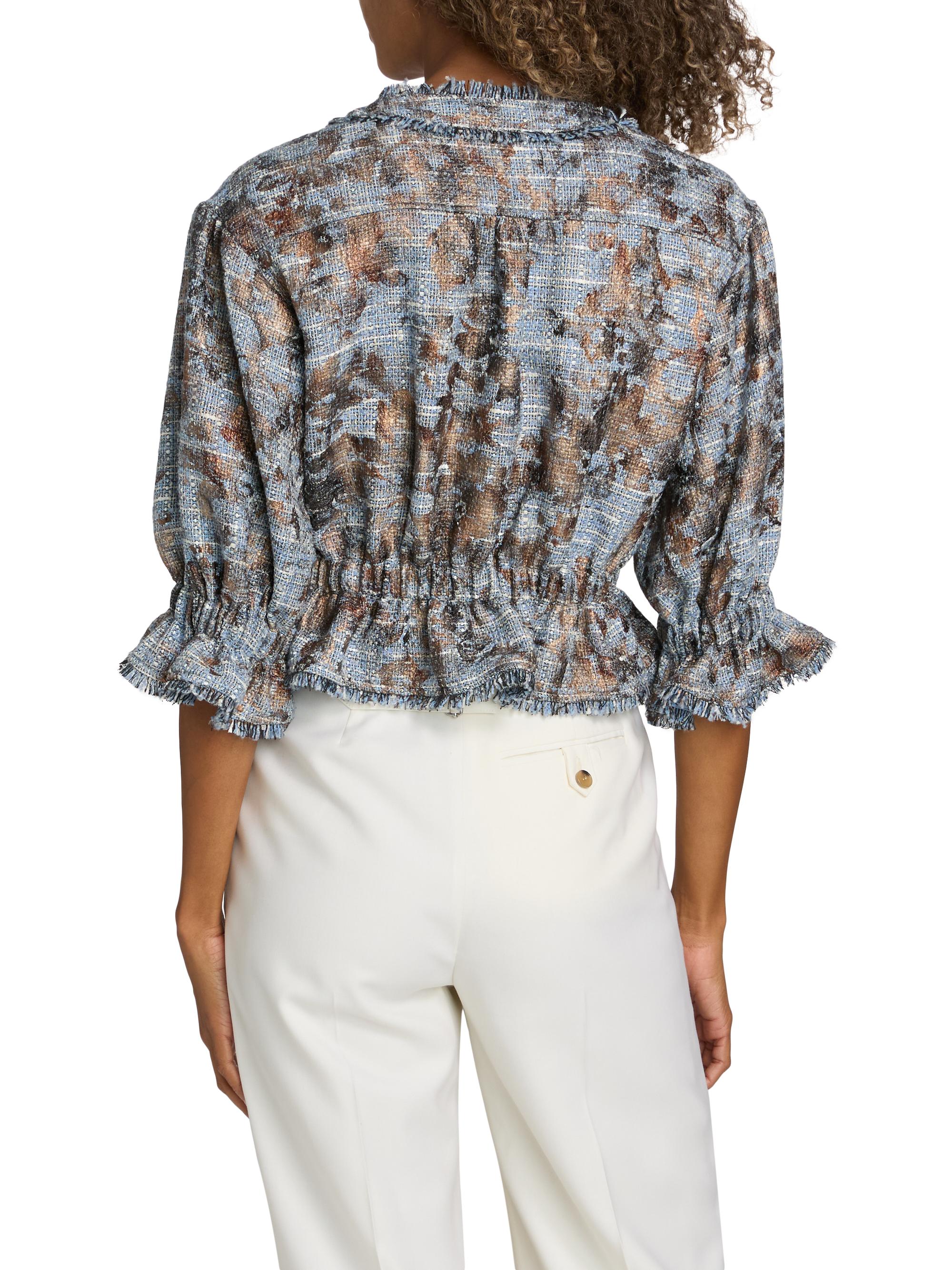 Cinq à Sept Jaxie Foil-Print Tweed Crop Jacket | Saks Fifth Avenue