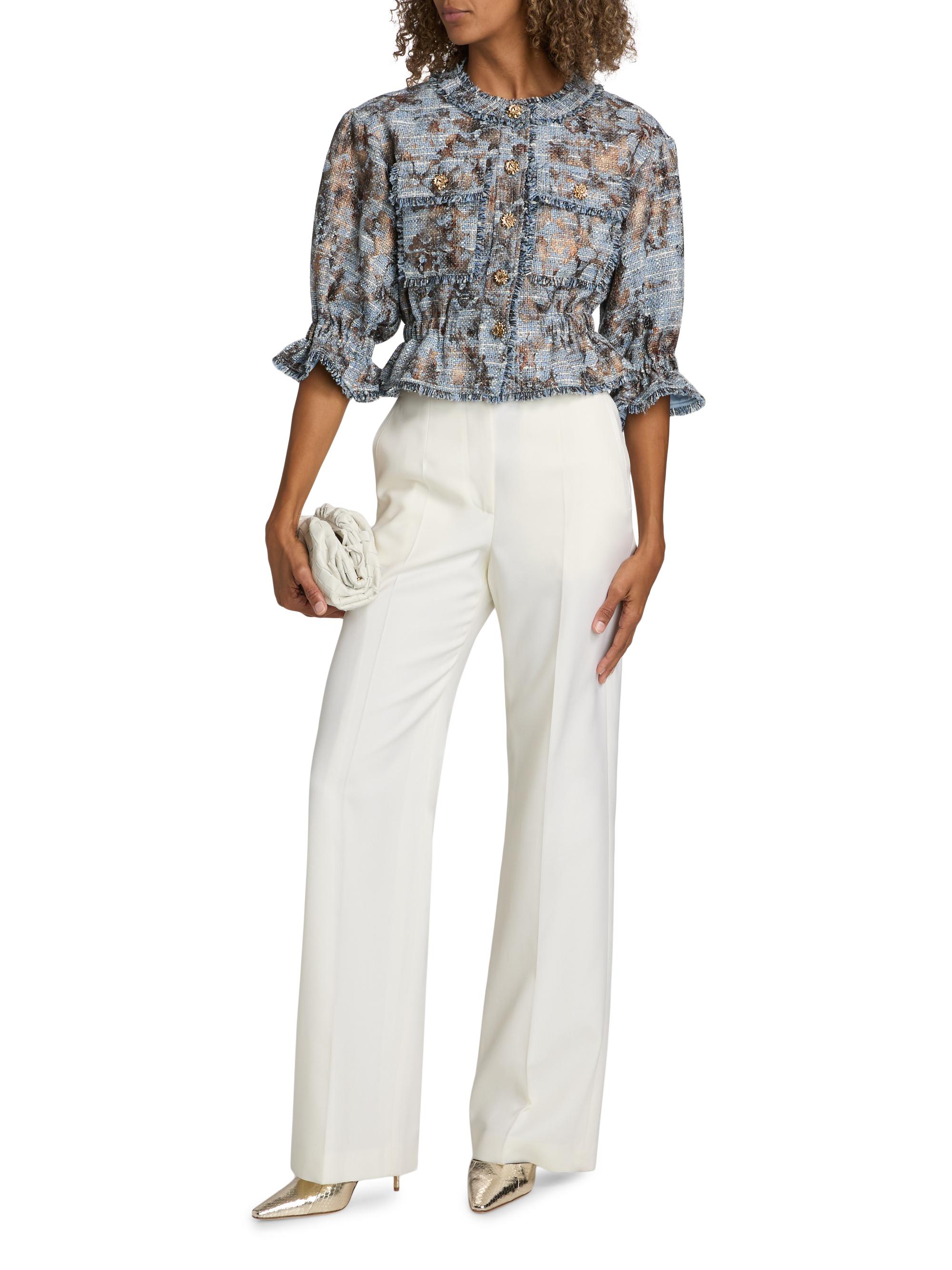 Cinq à Sept Jaxie Foil-Print Tweed Crop Jacket | Saks Fifth Avenue