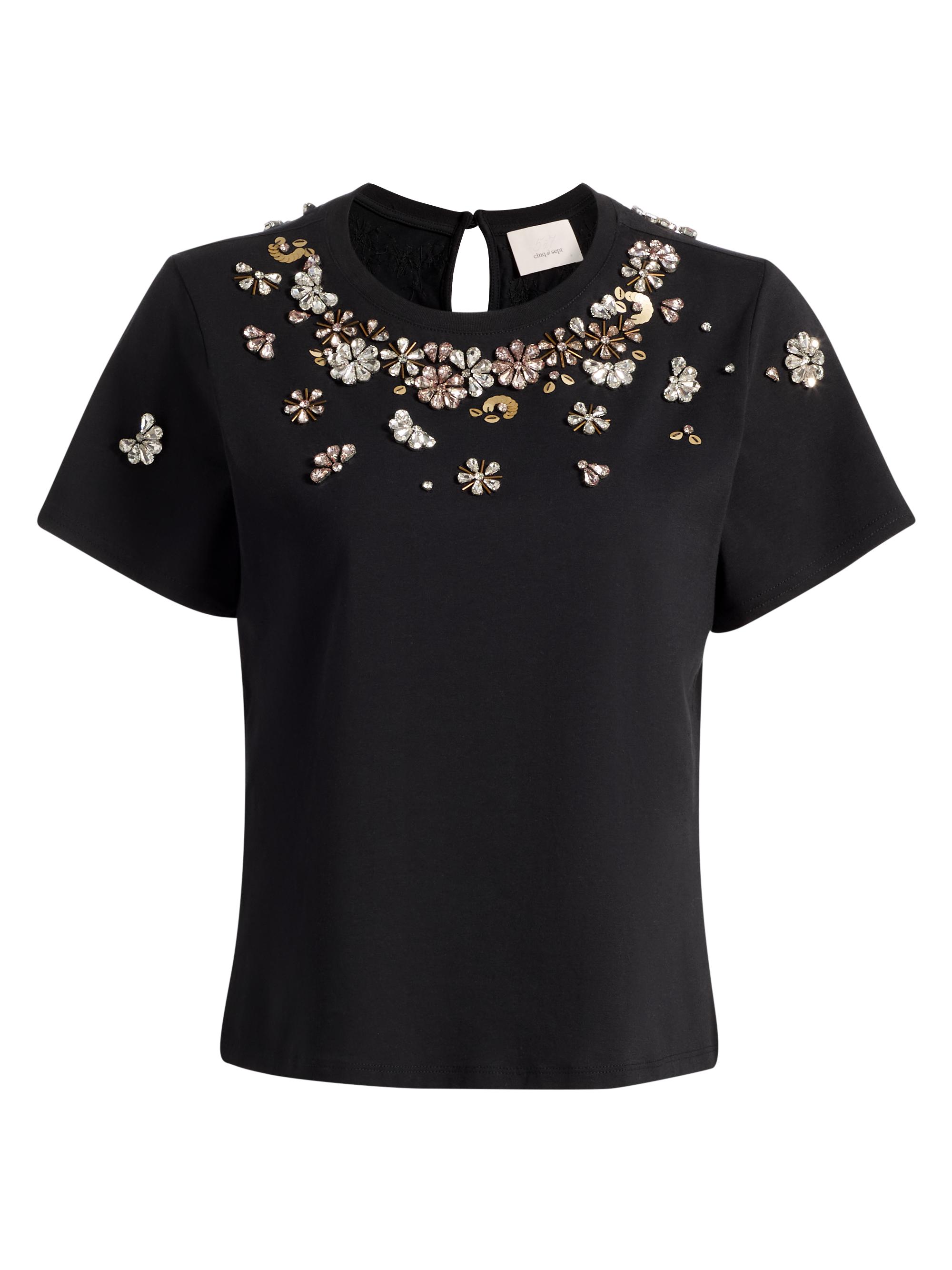 Cinq à Sept Women's Tumbling Flowers Shrunken T-Shirt - Black