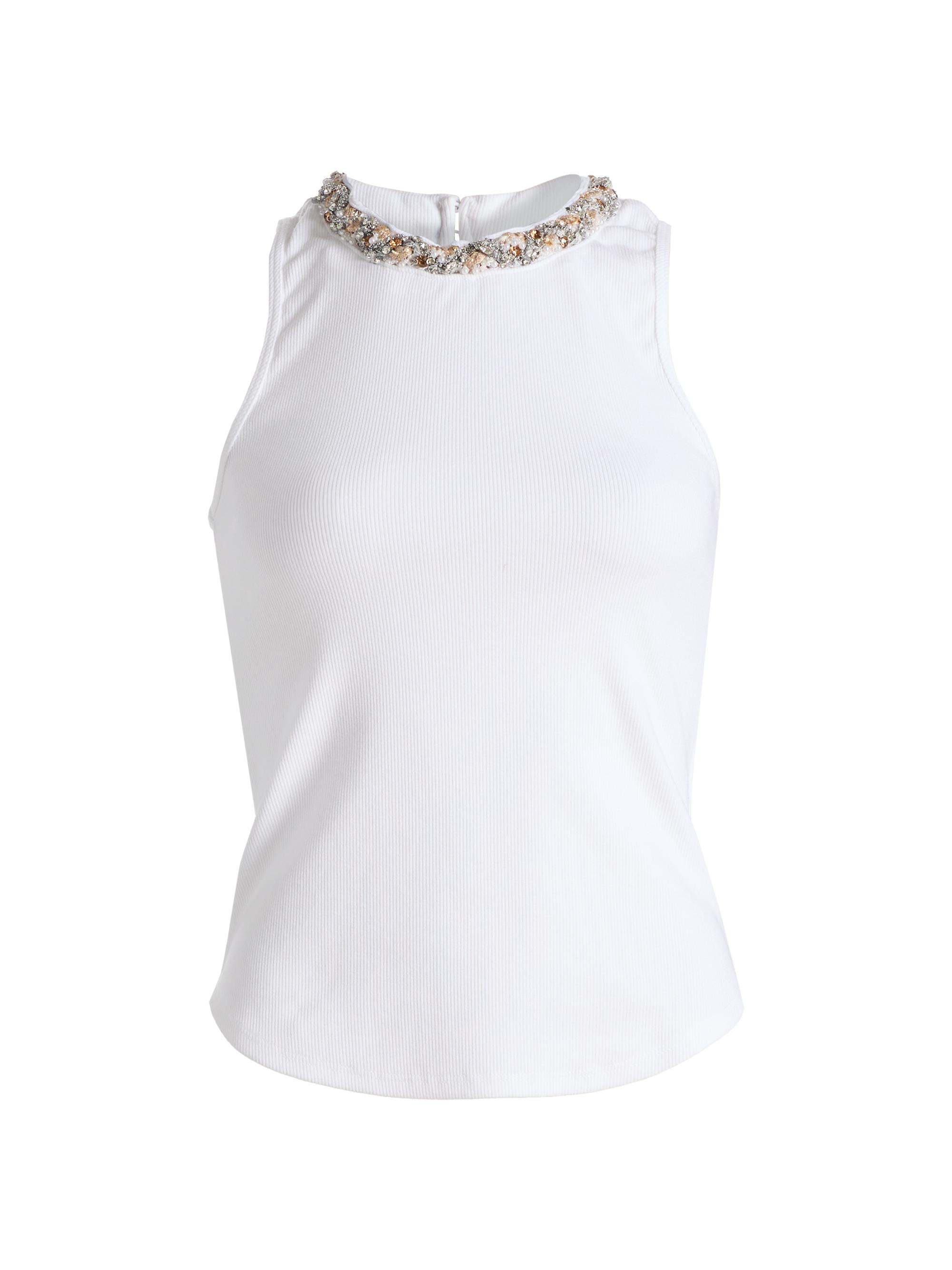 Cinq à Sept Women's Lizzie Encrusted Braid Necklace Tank - White