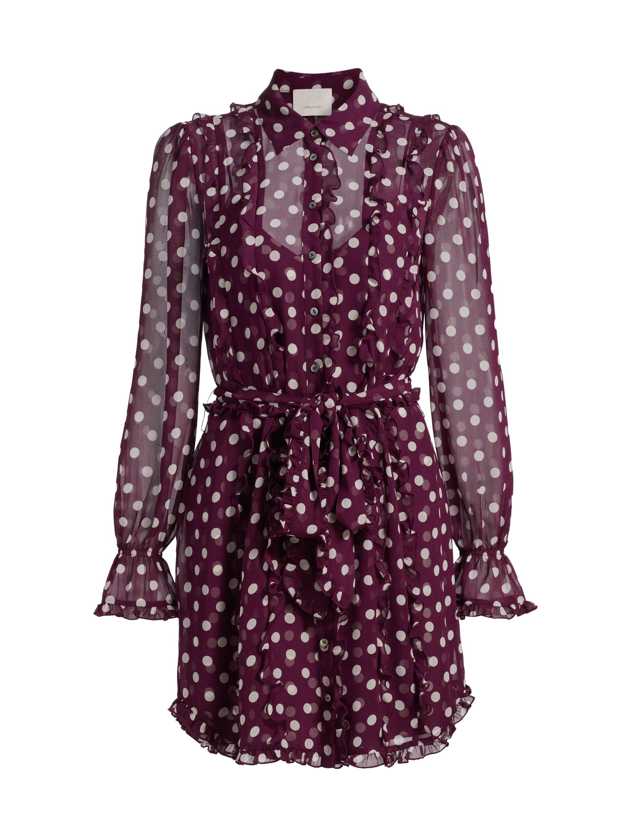 Cinq à Sept Women's Estelle Camille Polka Dot Shirtdress - Deep Plum Limestone