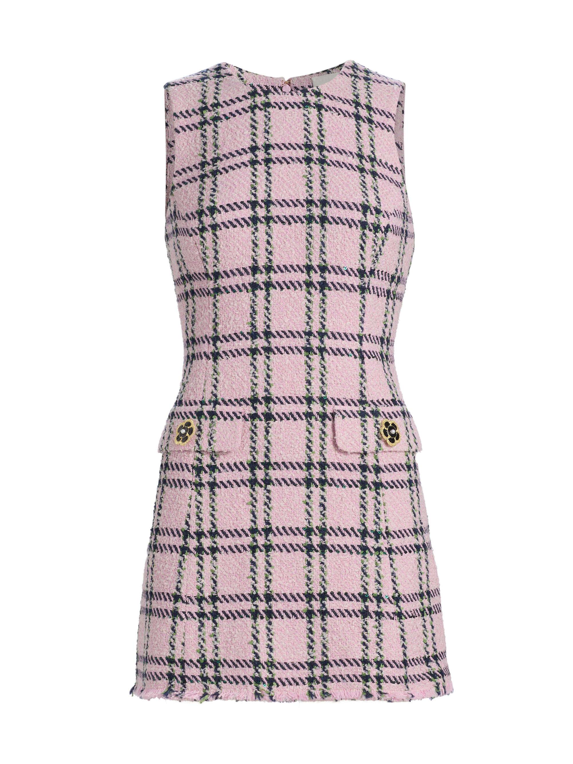 Cara Cara Women's Posie Plaid Sleeveless Minidress - Pink Green Boucle Plaid