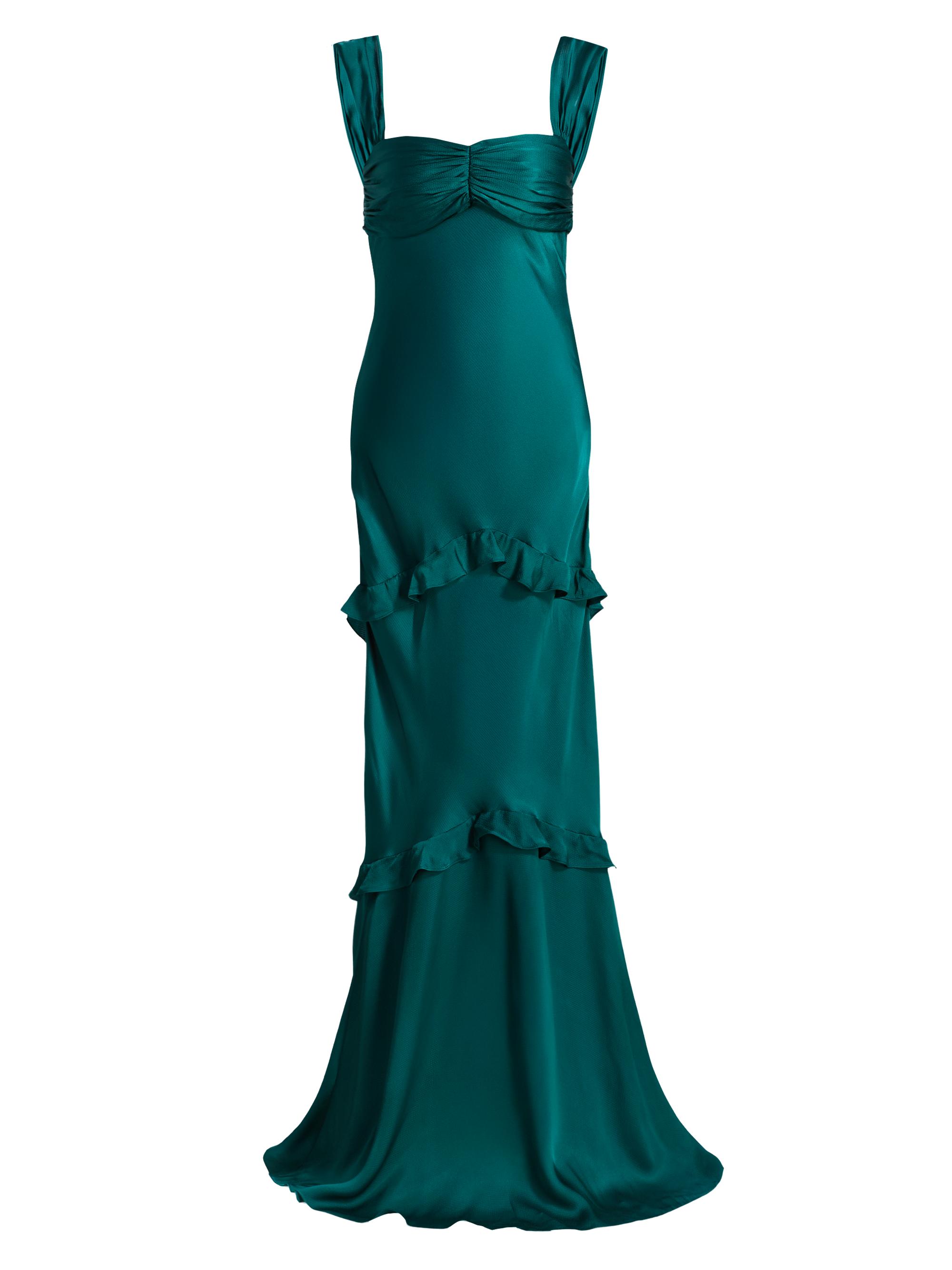 Saloni Women's Selma Ruffled Silk Maxi Dress - Midnight Green