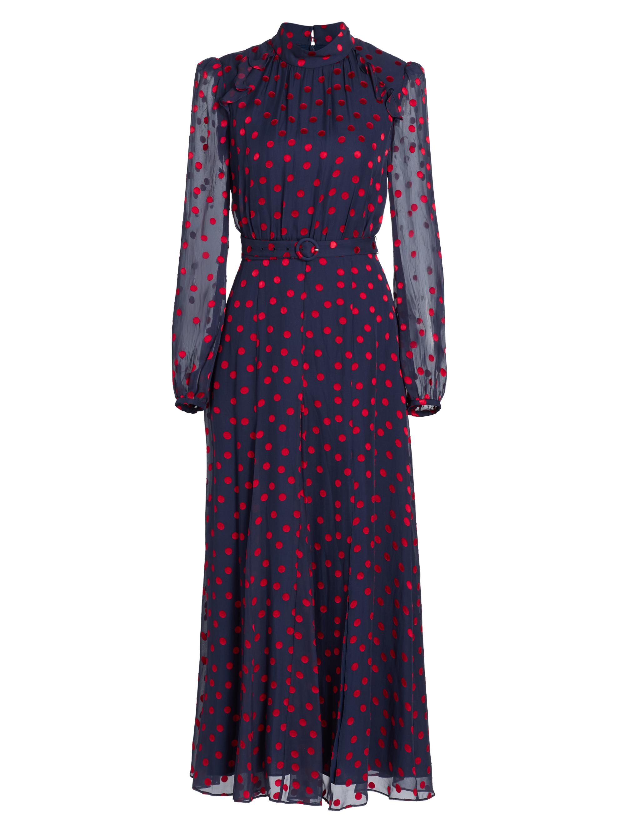 Saloni Women's Jacqui Polka Dot Silk-Blend Dress - Navy Bright Rouge