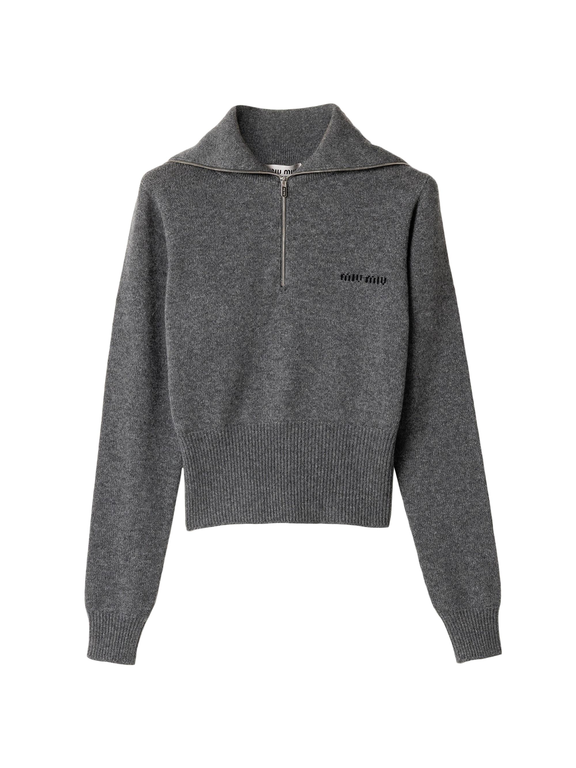 Miu Miu Women's Cashmere Half-Zipper Sweater - Grey