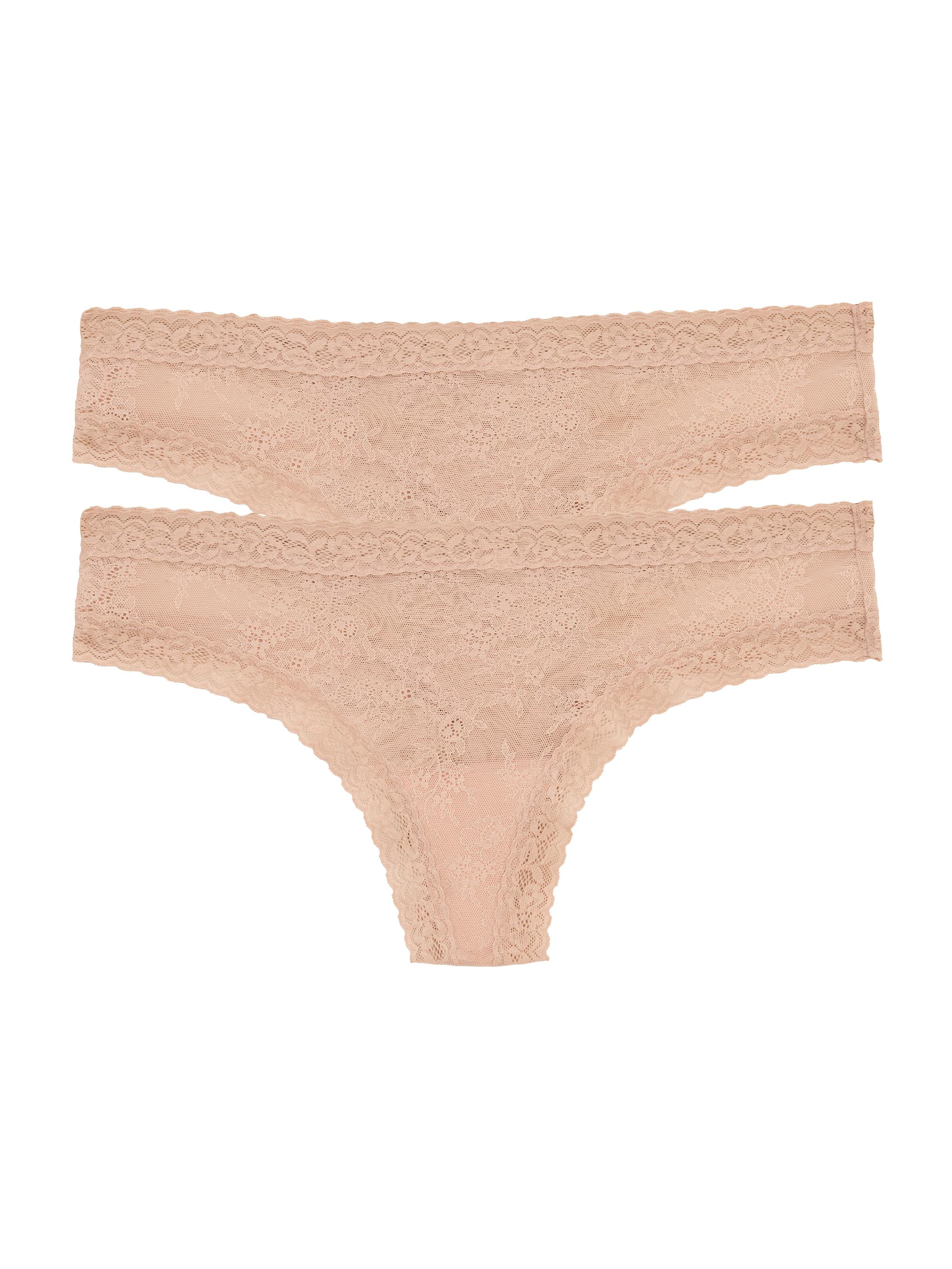 Natori Women's Escape Lace Front Thong 2-Pack - Rose Beige