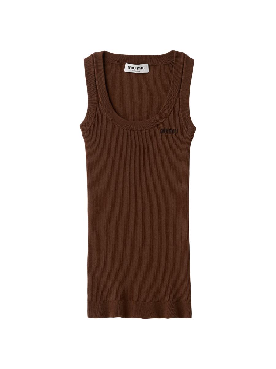 Miu Miu Women's Cotton Knit Tank Top In Brown