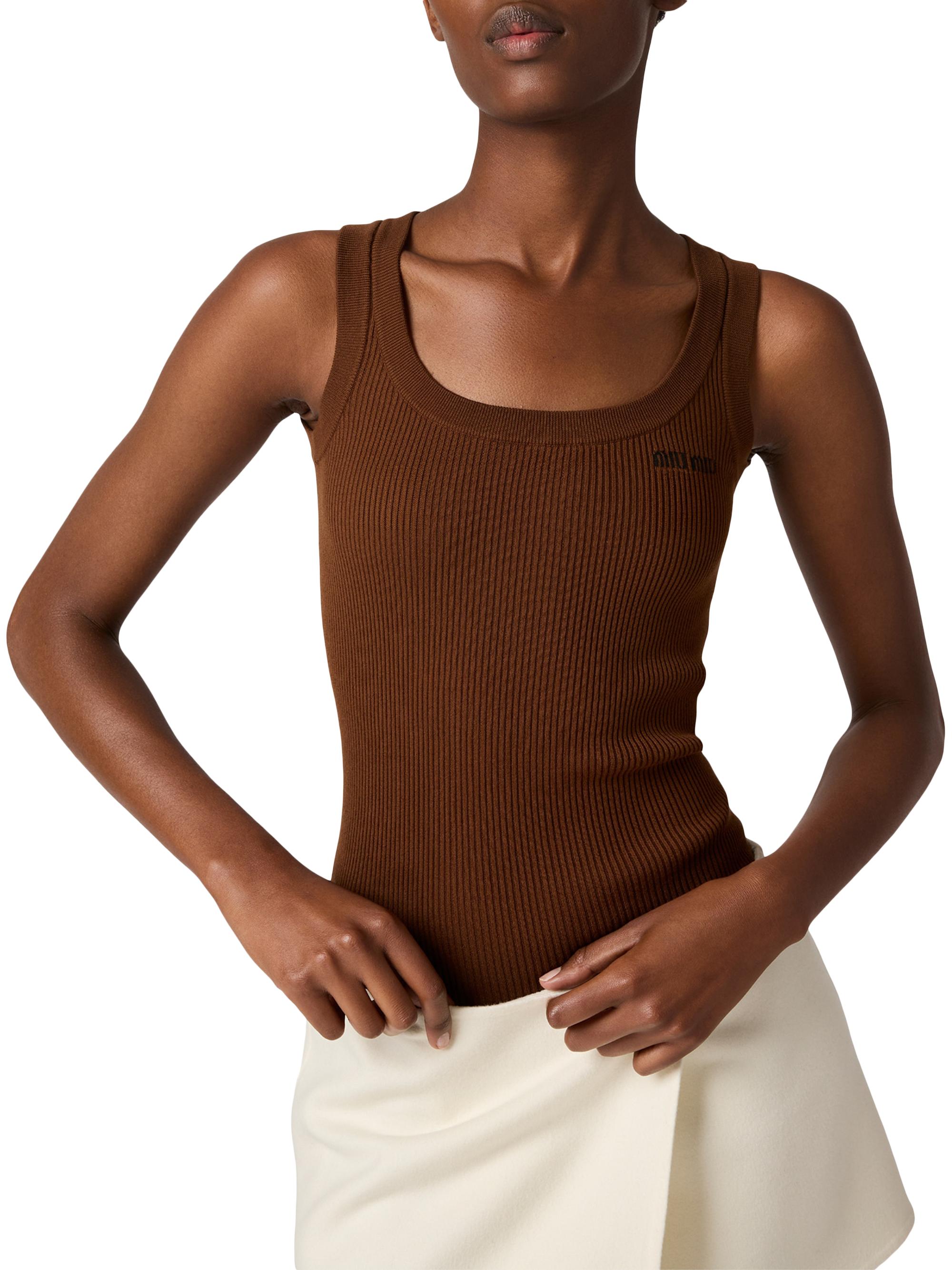 | Top Tank Knit Cotton Miu Miu --M ベージュ色 タンクトップ Miu 即日発送✨Miu Saks Avenue Fifth トップス