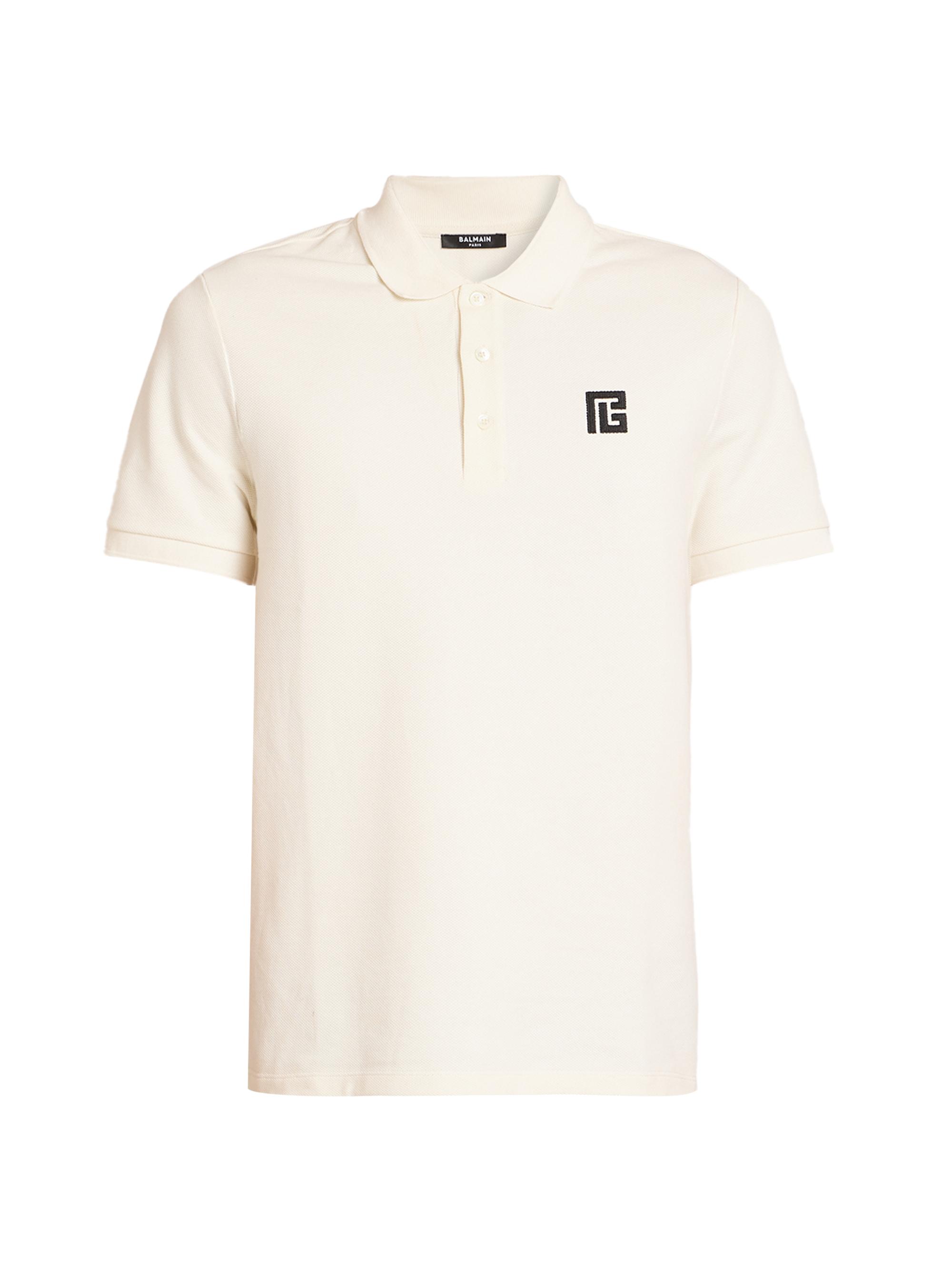 Balmain Men's Monogram Embroidered Polo Shirt - Blanc Noir
