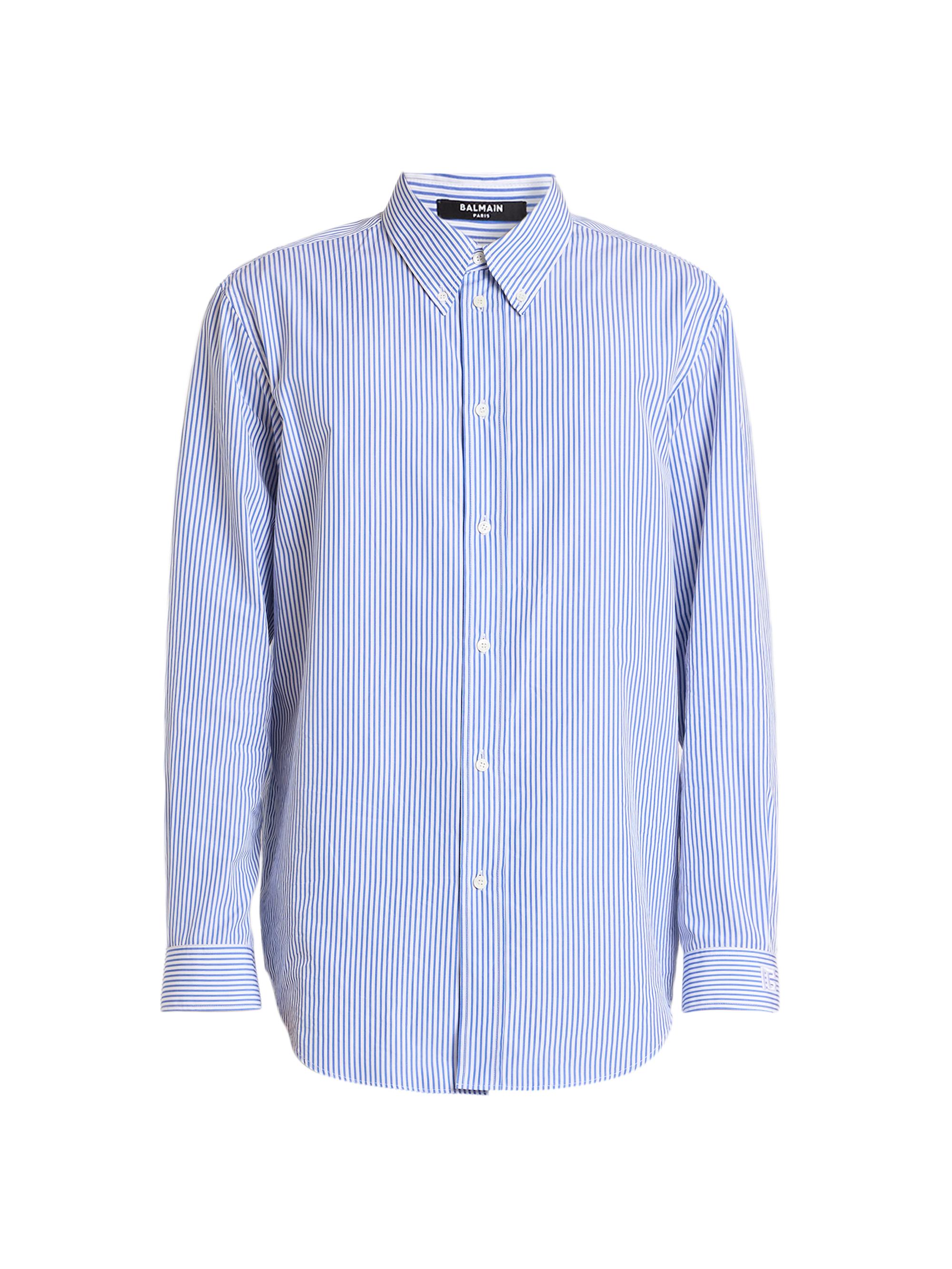 Balmain Men's Pinstriped Cotton Poplin Button-Front Shirt - Bleu Blanc