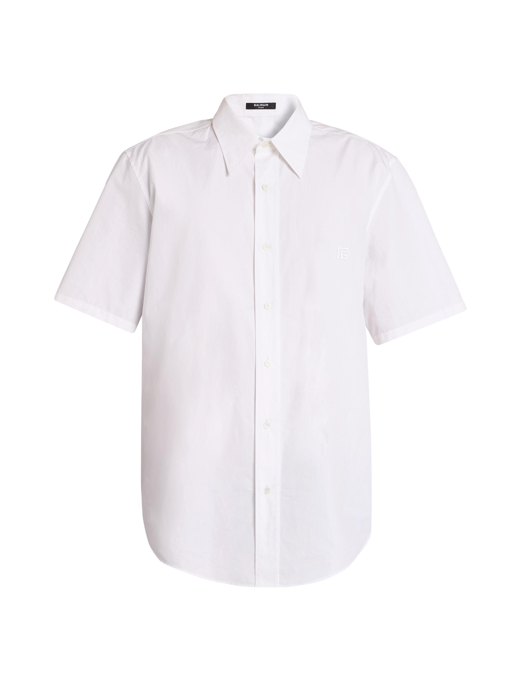 Balmain Men's Embroidered Cotton Poplin Short-Sleeve Shirt - Blanc Optique