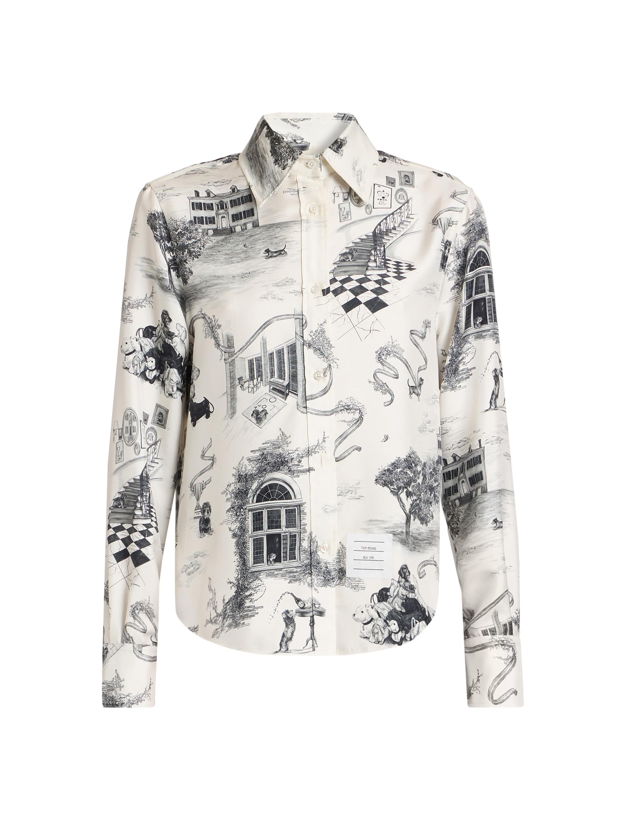 Thom Browne Women's Hector Toile Silk Twill Easy-Fit Shirt - Black White