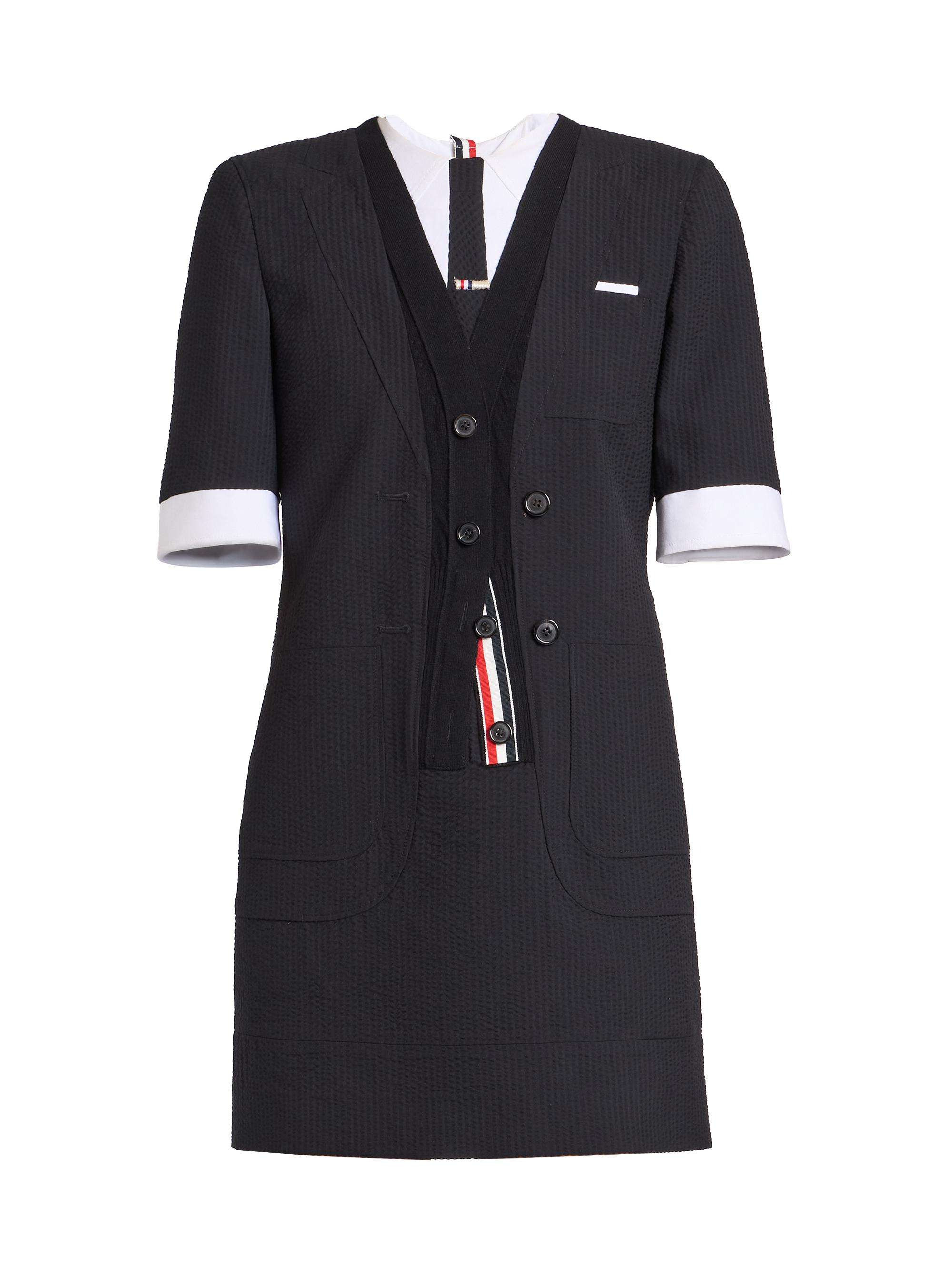 Thom Browne Women's Tie-Embroidered Wool Seersucker Minidress - Black