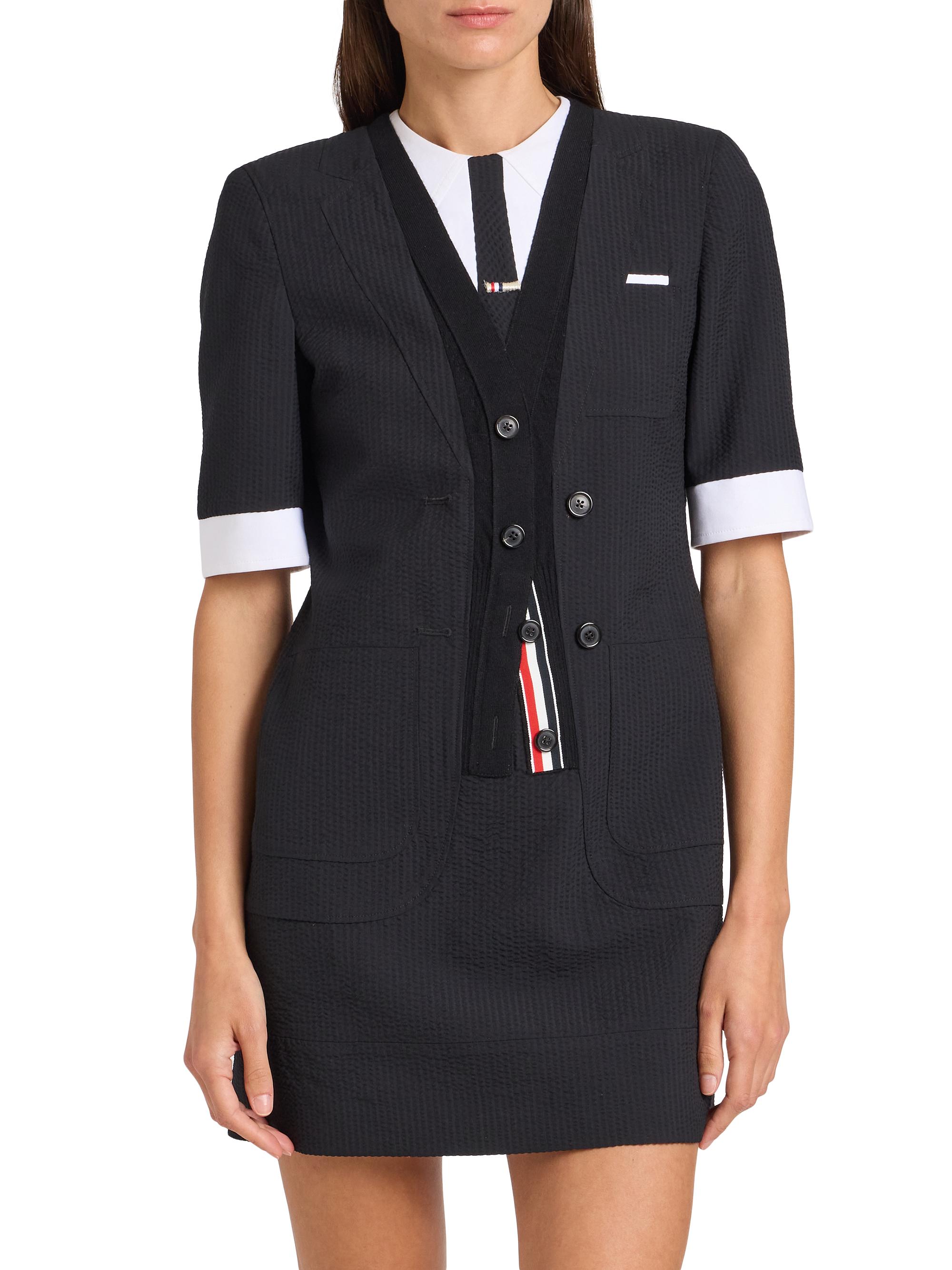 Thom Browne Tie-Embroidered Wool Seersucker Minidress | Saks Fifth Avenue
