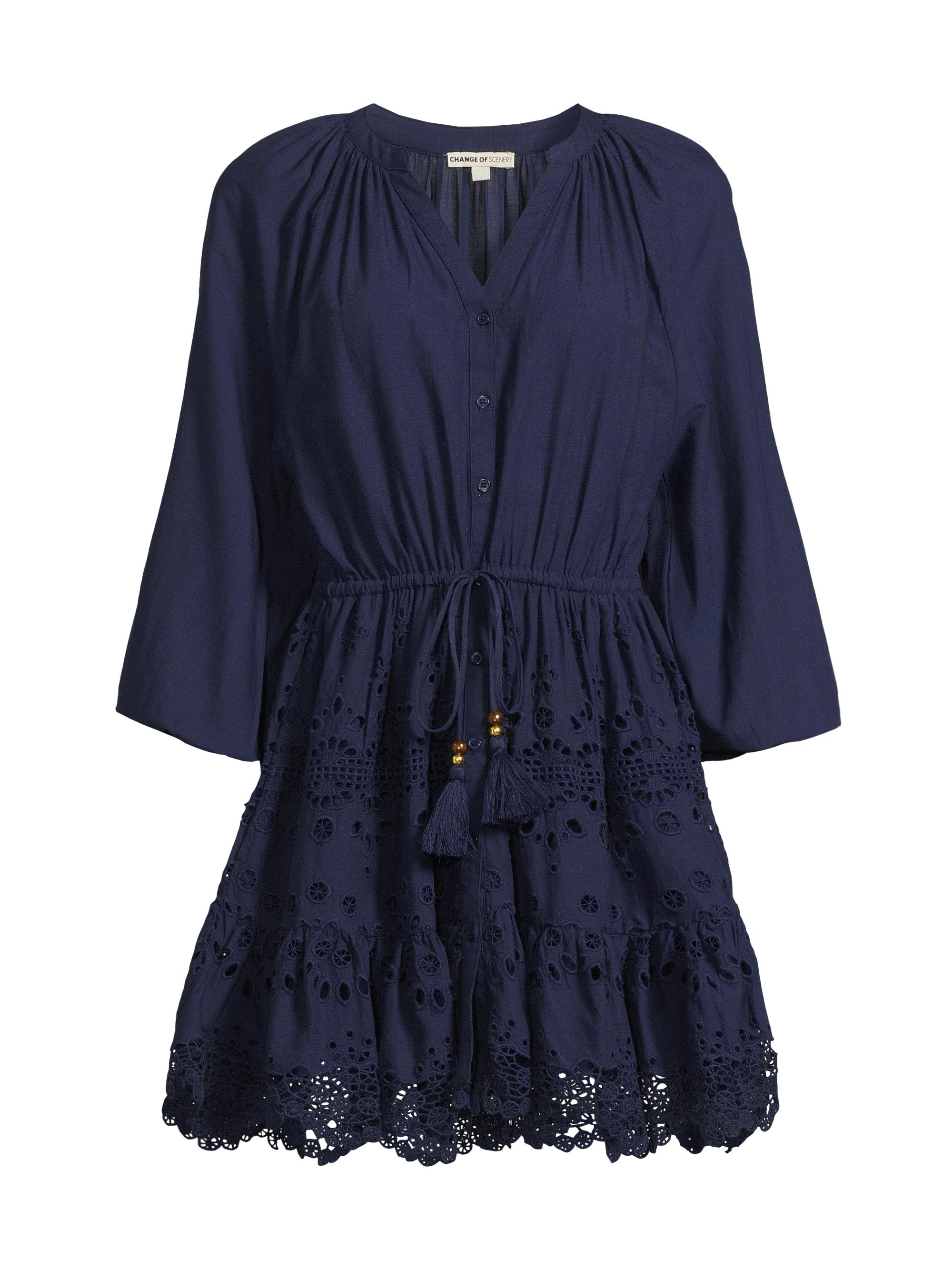Change of Scenery Women's Sam Embroidered Cotton Beach Minidress - Navy Calypso Eyelet
