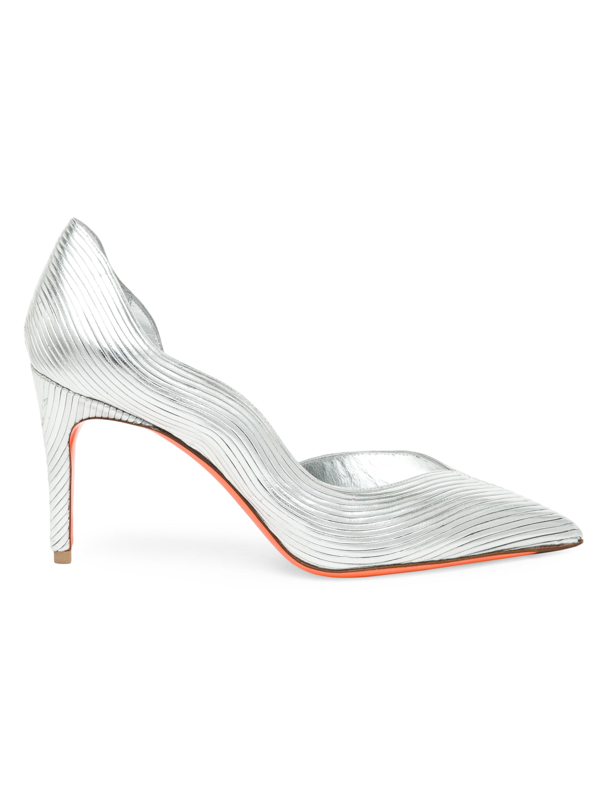 Santoni Women's Petal 90MM Metallic Leather Pumps - Silver