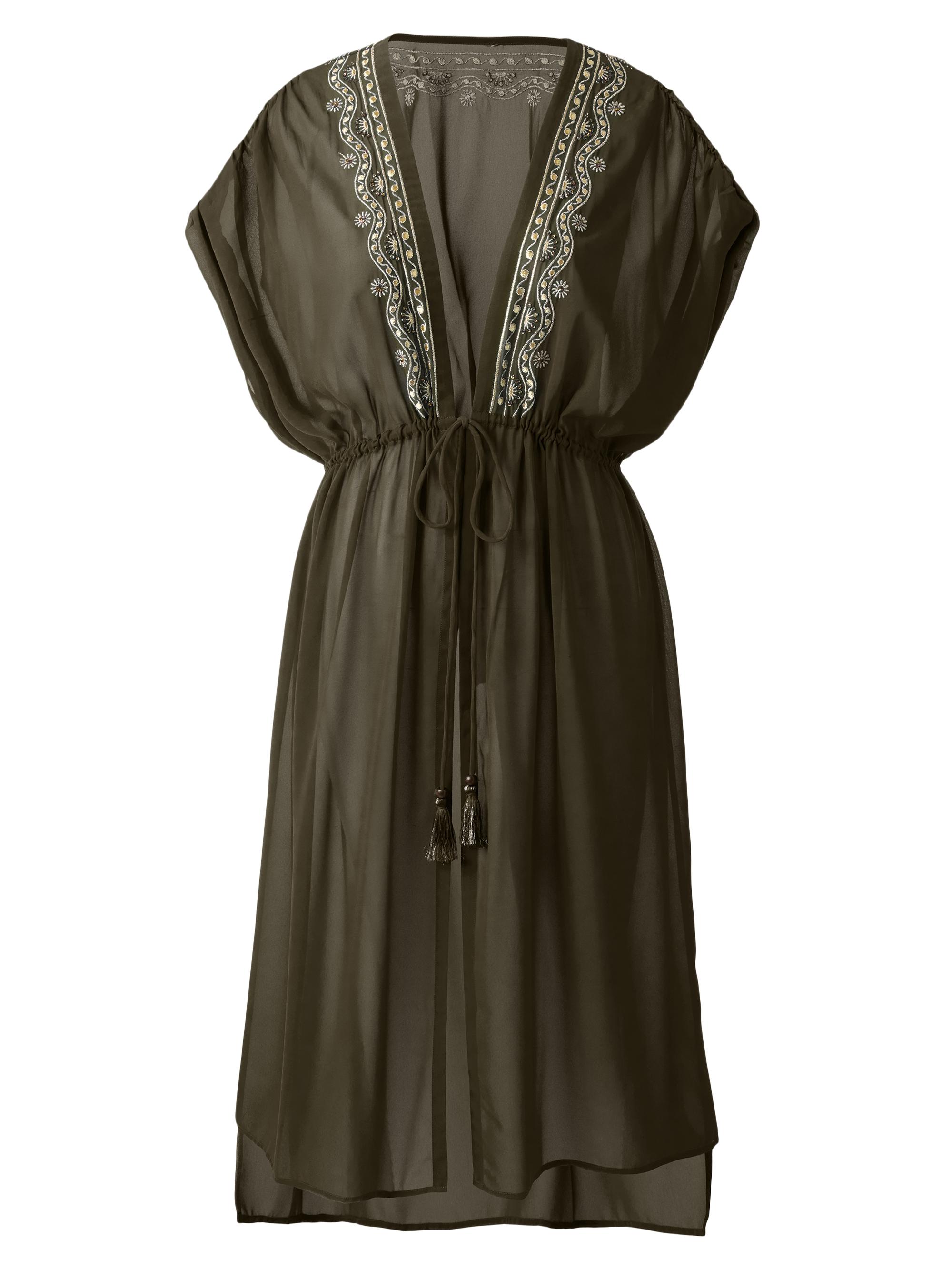 Miraclesuit Swim Women's Beach Etc. Beaded Georgette Kimono-Style Cover-Up - Nori