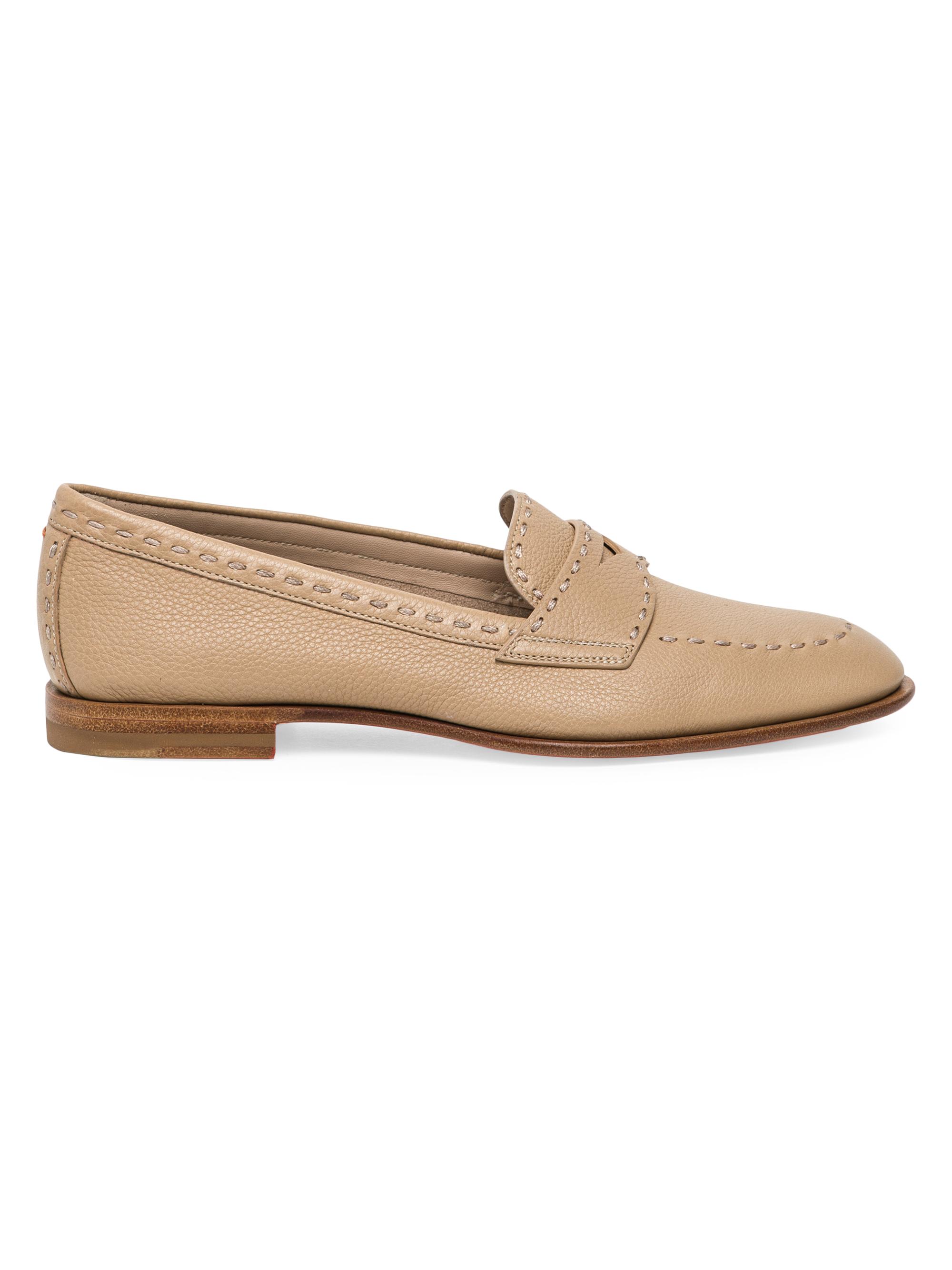 Santoni Women's Marlene Stitched Leather Loafers - Light Brown
