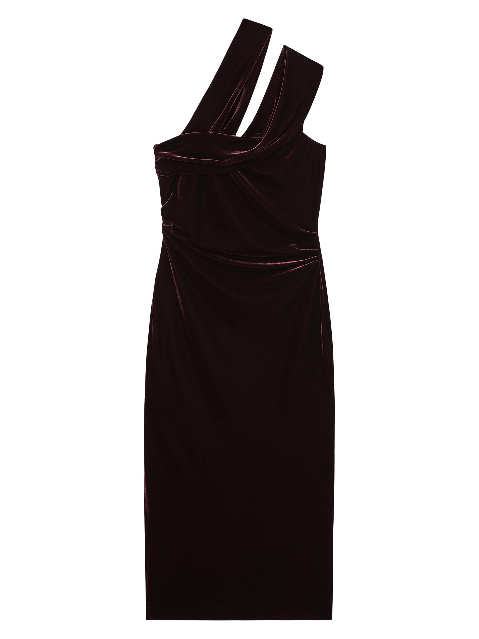 Dalia Asymmetric-Neck Velvet Midi-Dress