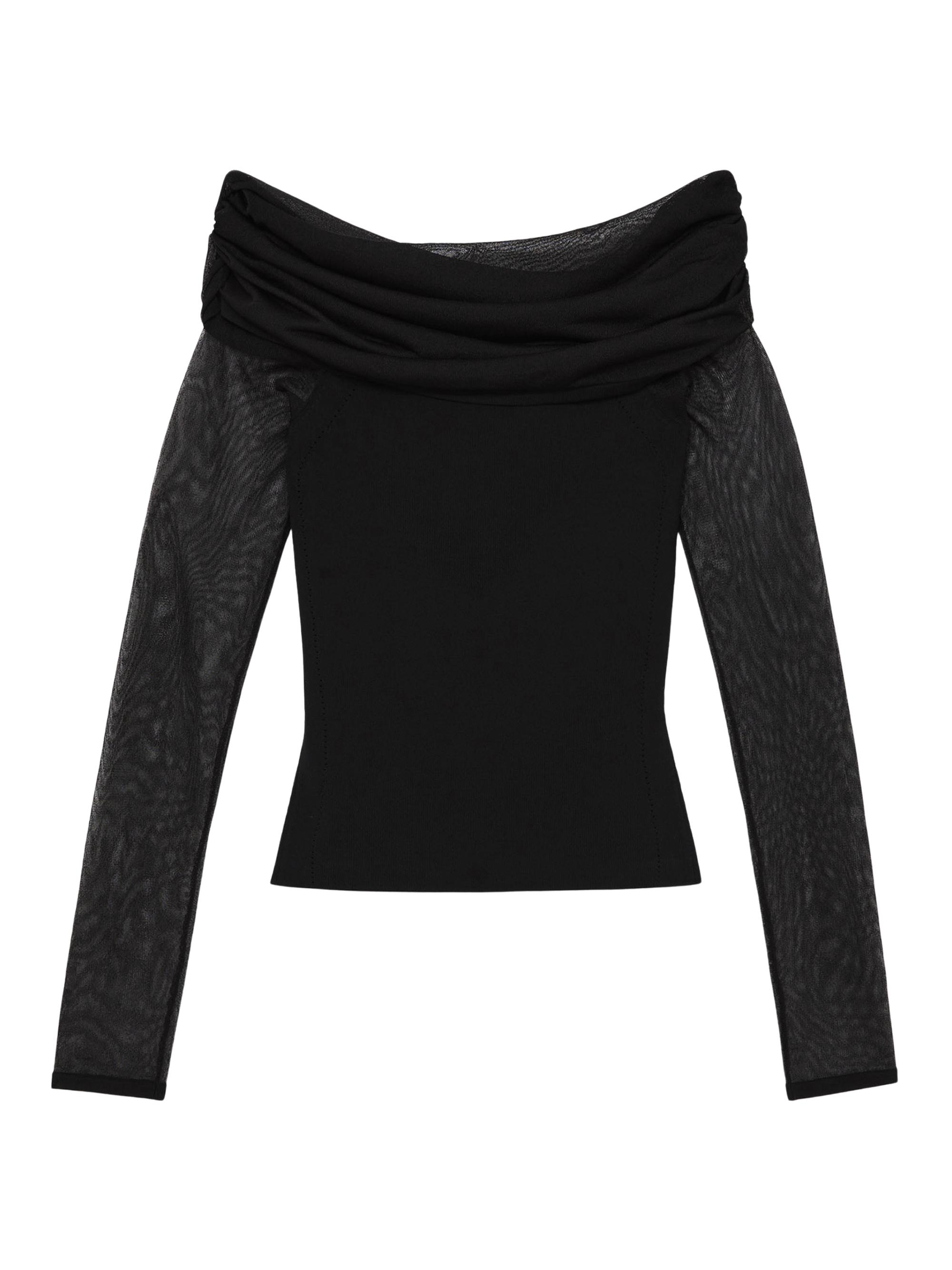 Reiss Women's Angelina Mesh Bardot Top - Black