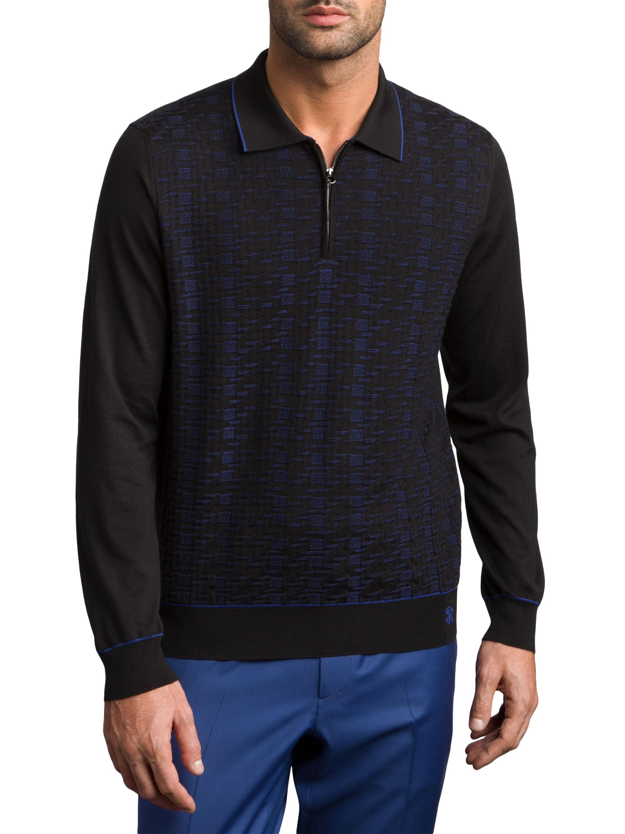 Stefano Ricci Men's Luxury Wool Polo Sweater - Black