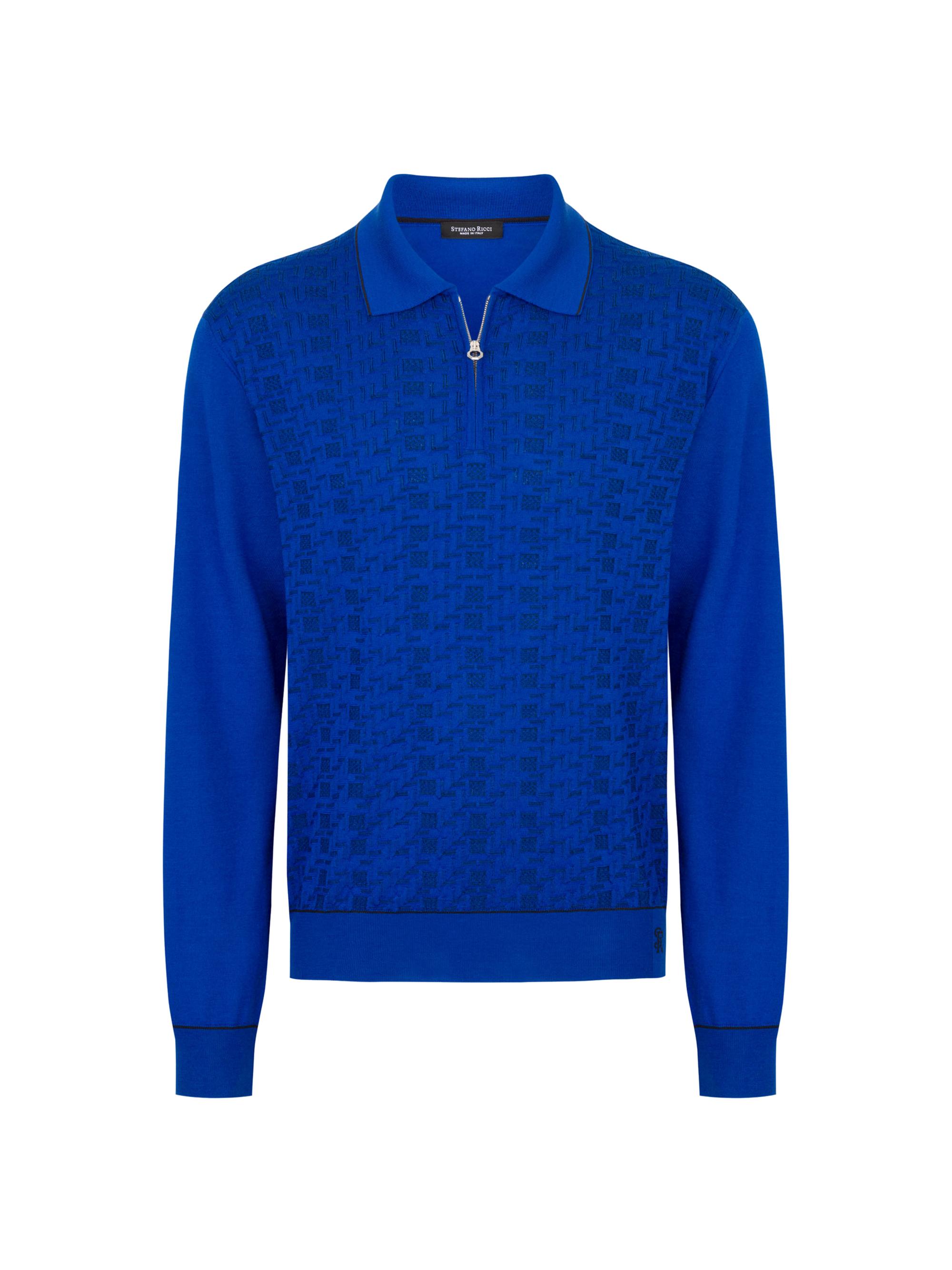 Stefano Ricci Men's Luxury Wool Polo Sweater - Bright Blue