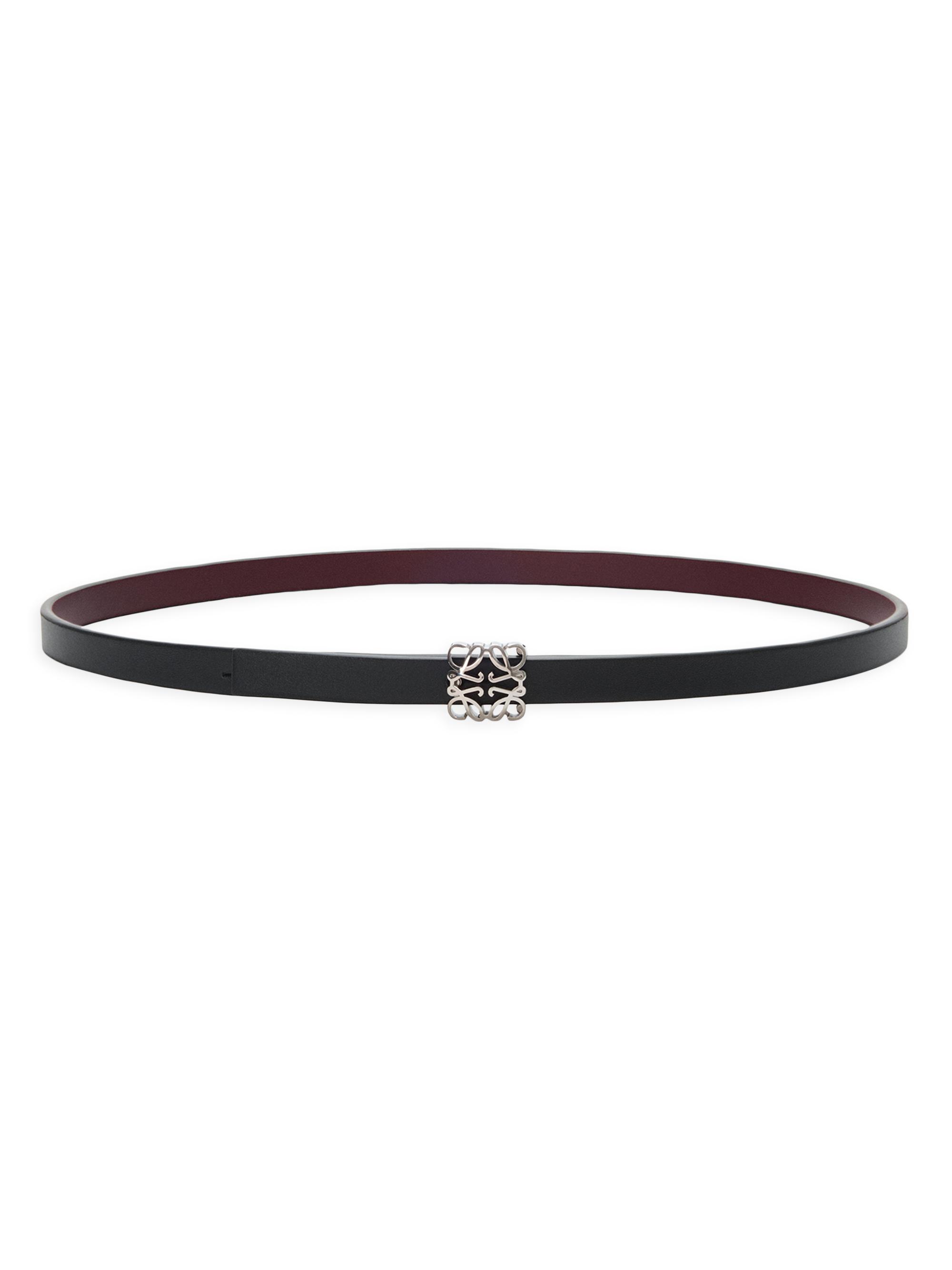 LOEWE Women's Anagram Reversible Leather Belt - Black Burgundy