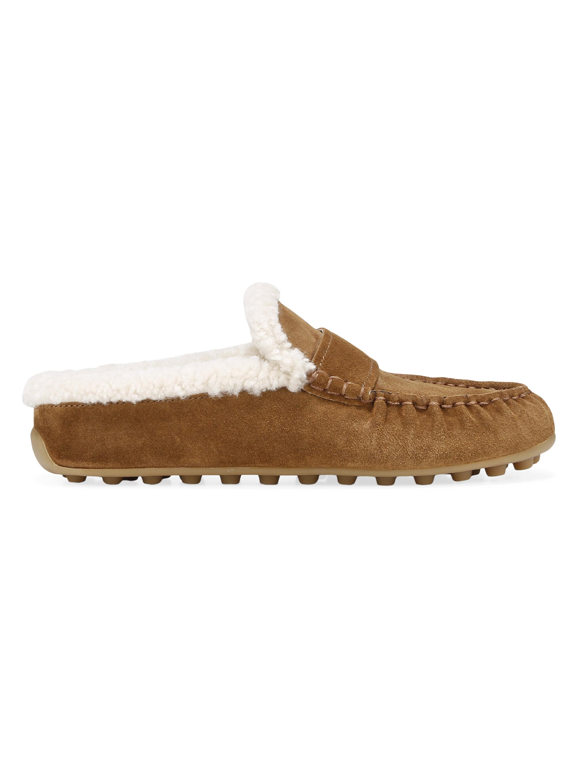 Vince Women's Berkley Shearling-Lined Suede Mules - Elmwood