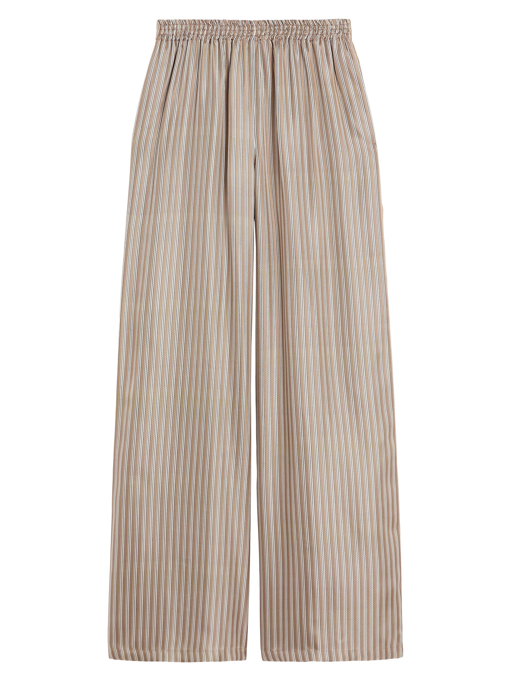 Max Mara Women's Wide Fit Printed Silk Trousers - Hazelnut Brown Stripes Print