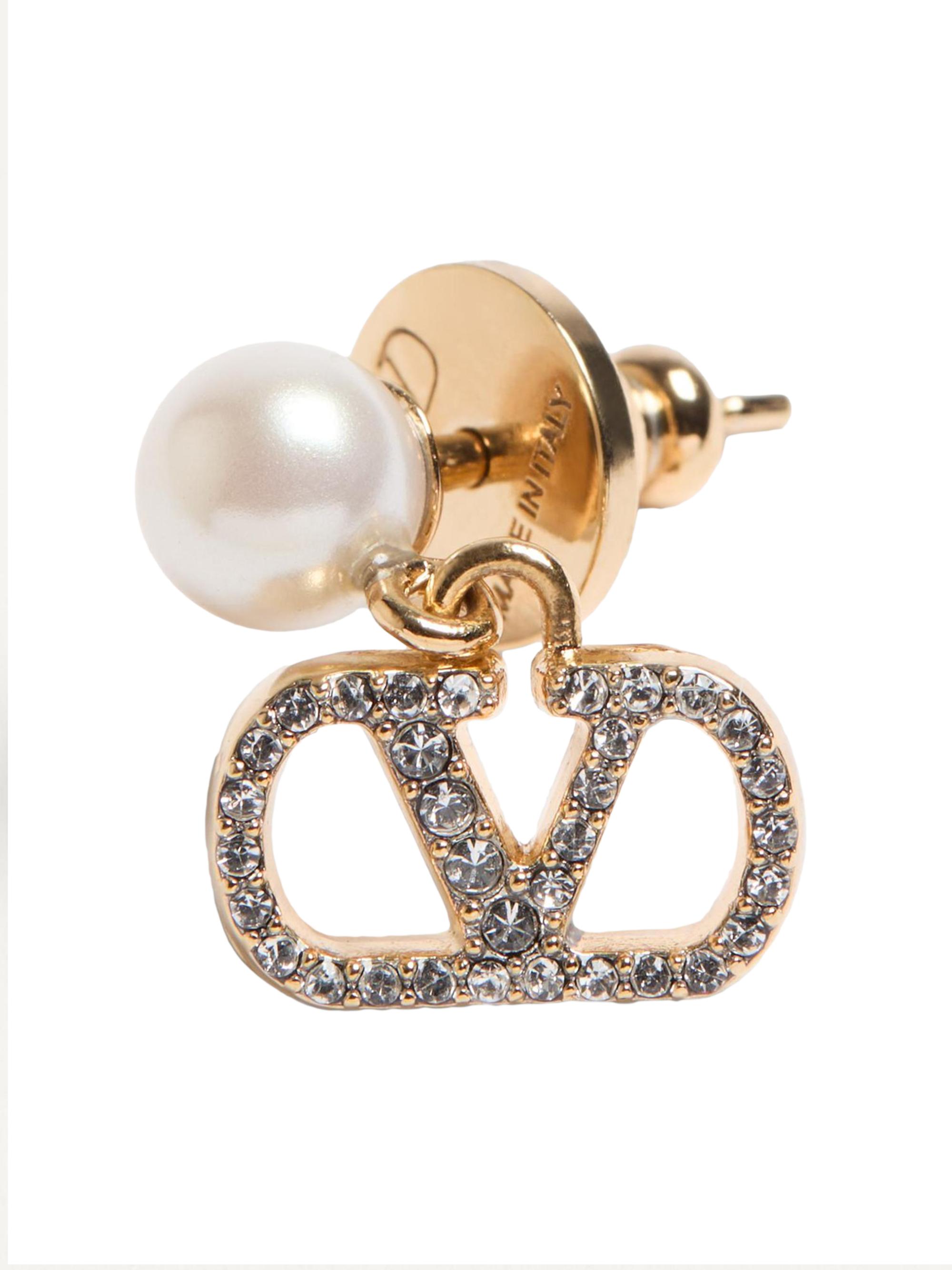 Valentino Garavani Vlogo Signature Earrings in Metal, Pearl and