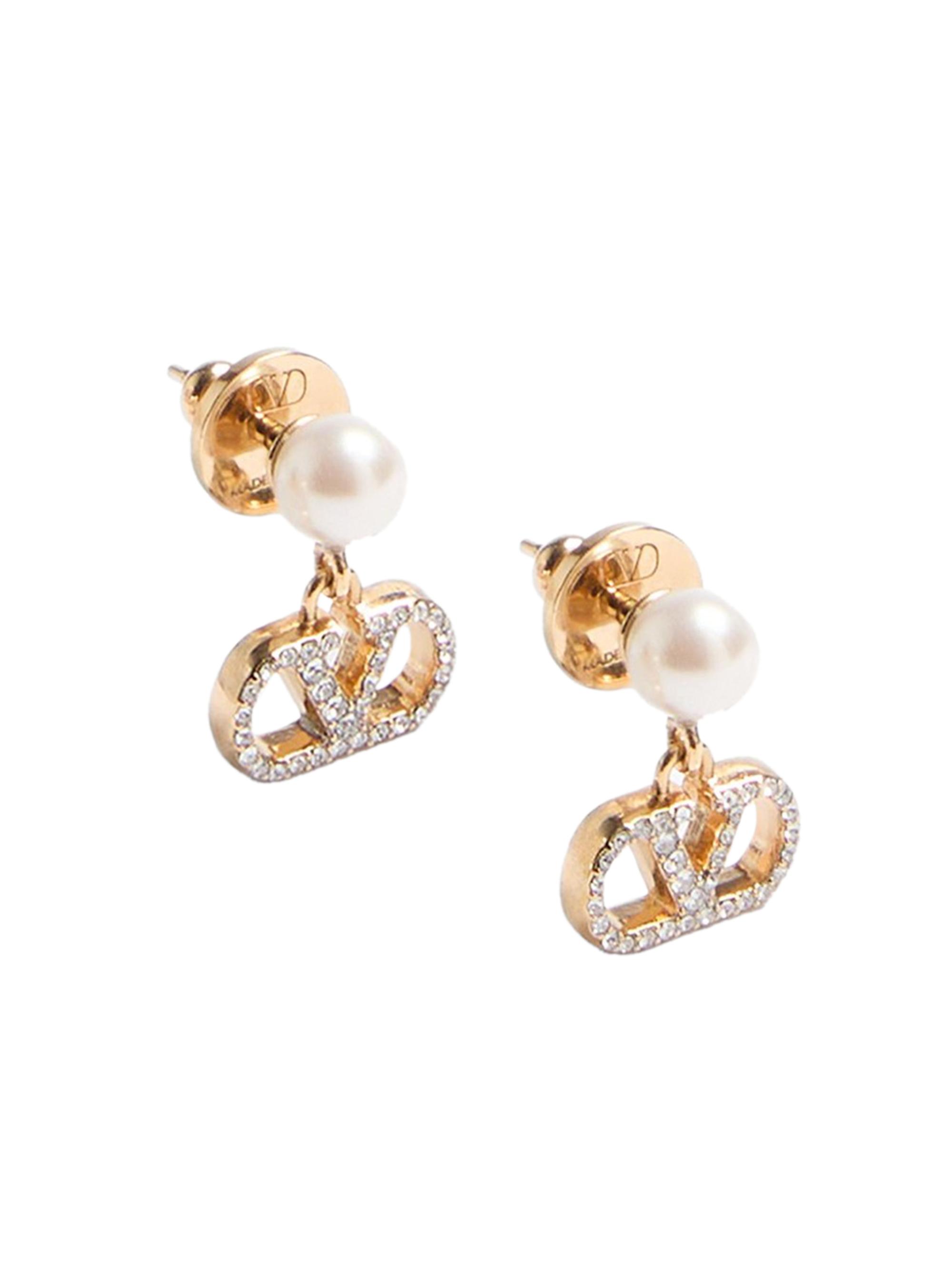 Valentino Garavani Vlogo Signature Earrings in Metal, Pearl and