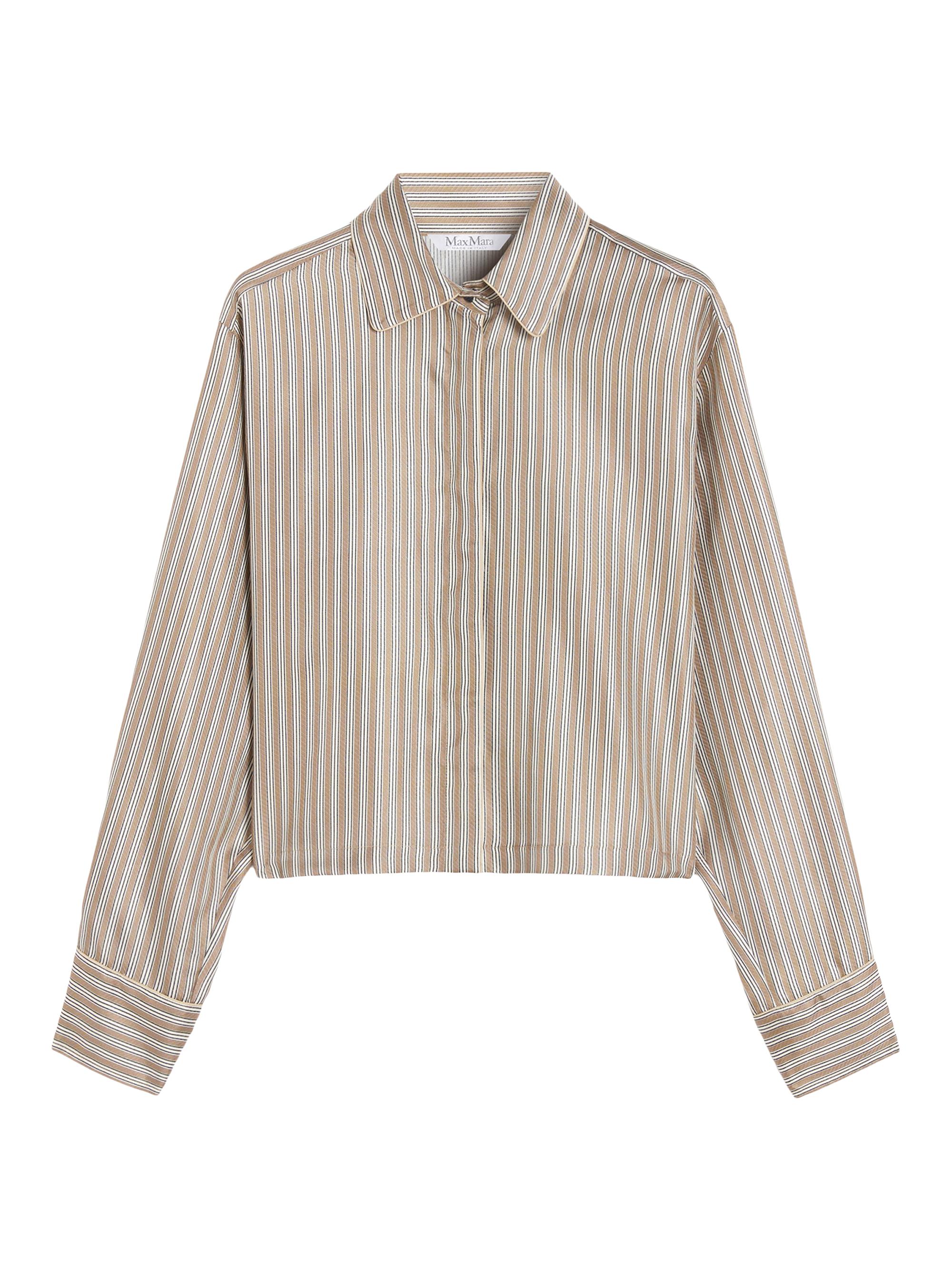 Max Mara Women's Printed Silk Cropped Shirt - Hazelnut Brown Stripes Print