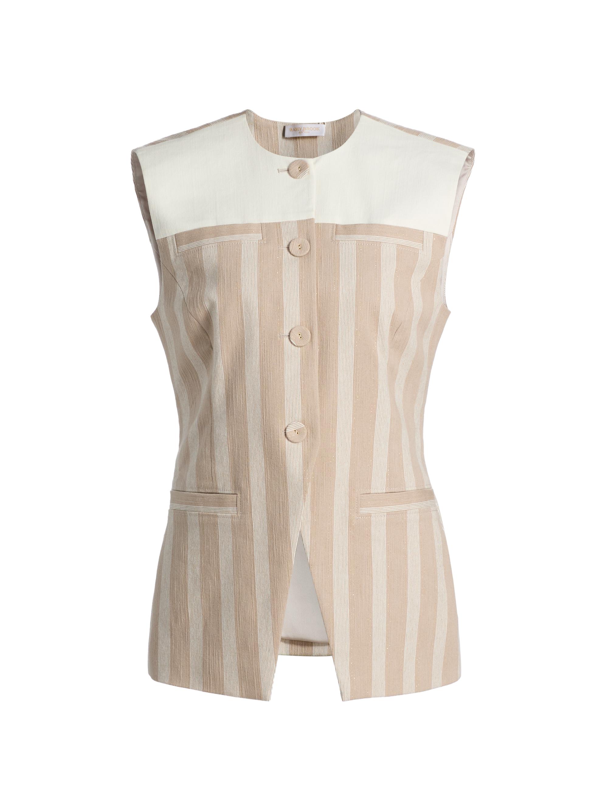 Ramy Brook Women's Nicola Striped Cotton-Blend Vest - Sandstone Cotton Stripe