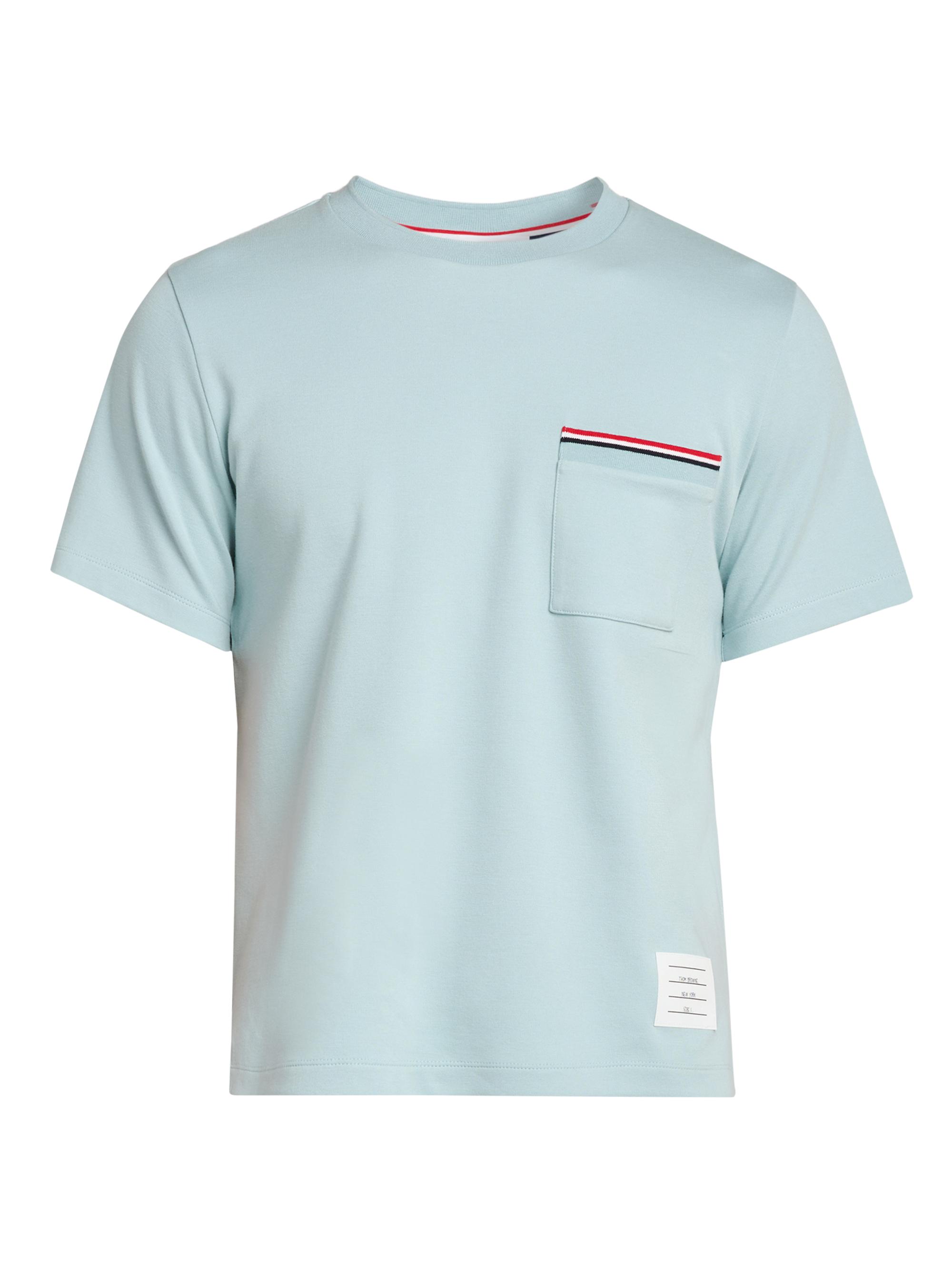 Thom Browne Men's Patch-Pocket Cotton T-Shirt - Light Blue