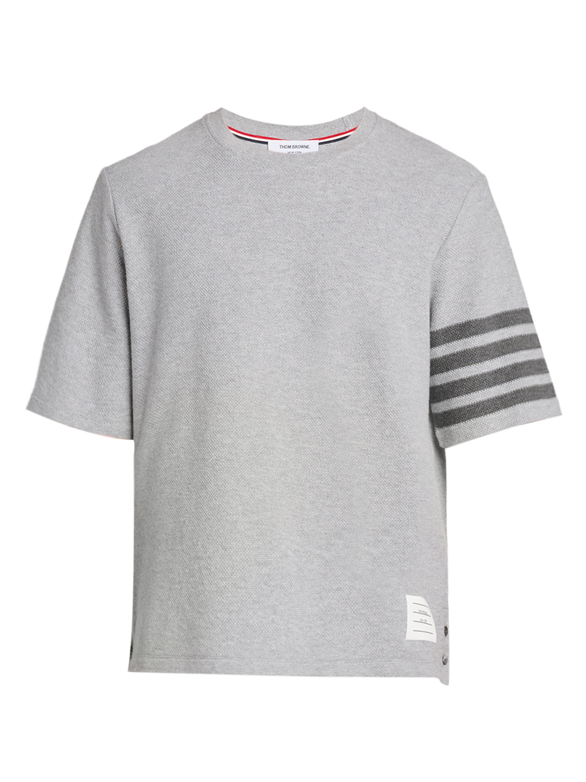 Thom Browne Men's Striped Cotton T-Shirt - Pale Grey