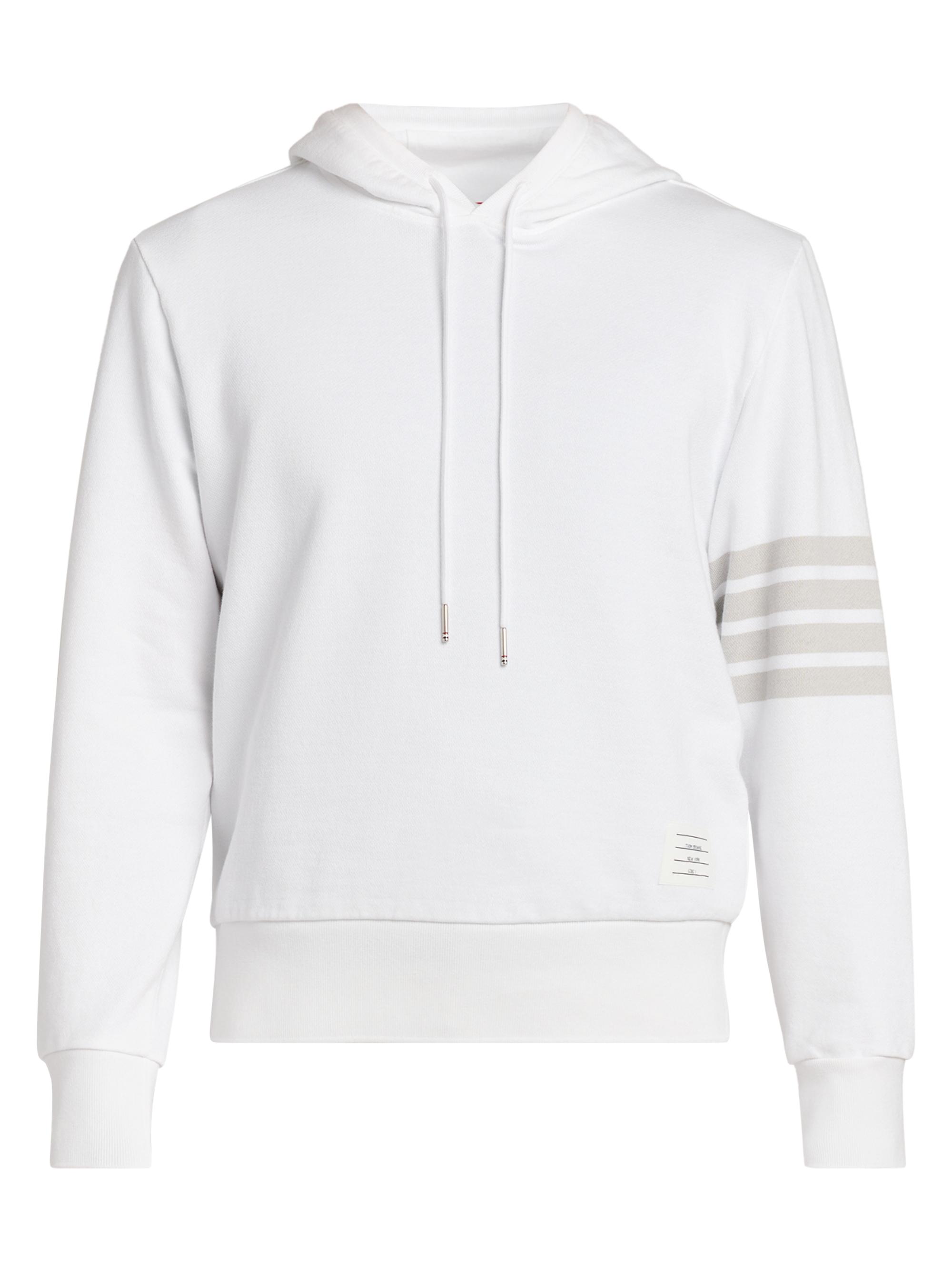 Thom Browne Men's 4 Bar Overdyed Loopback Cotton Hoodie - White