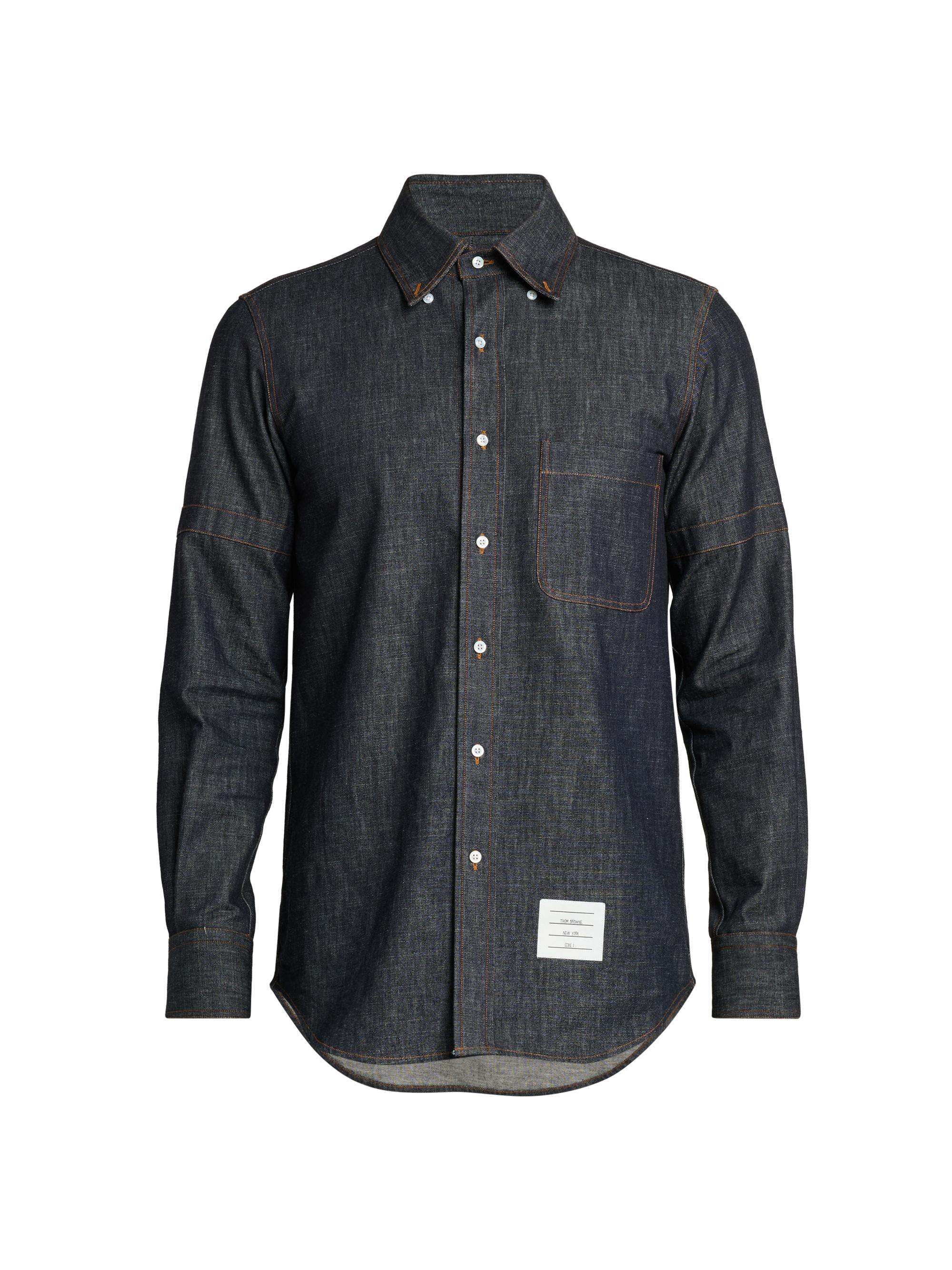 Thom Browne Men's Denim Long-Sleeve Button-Down Shirt - Navy
