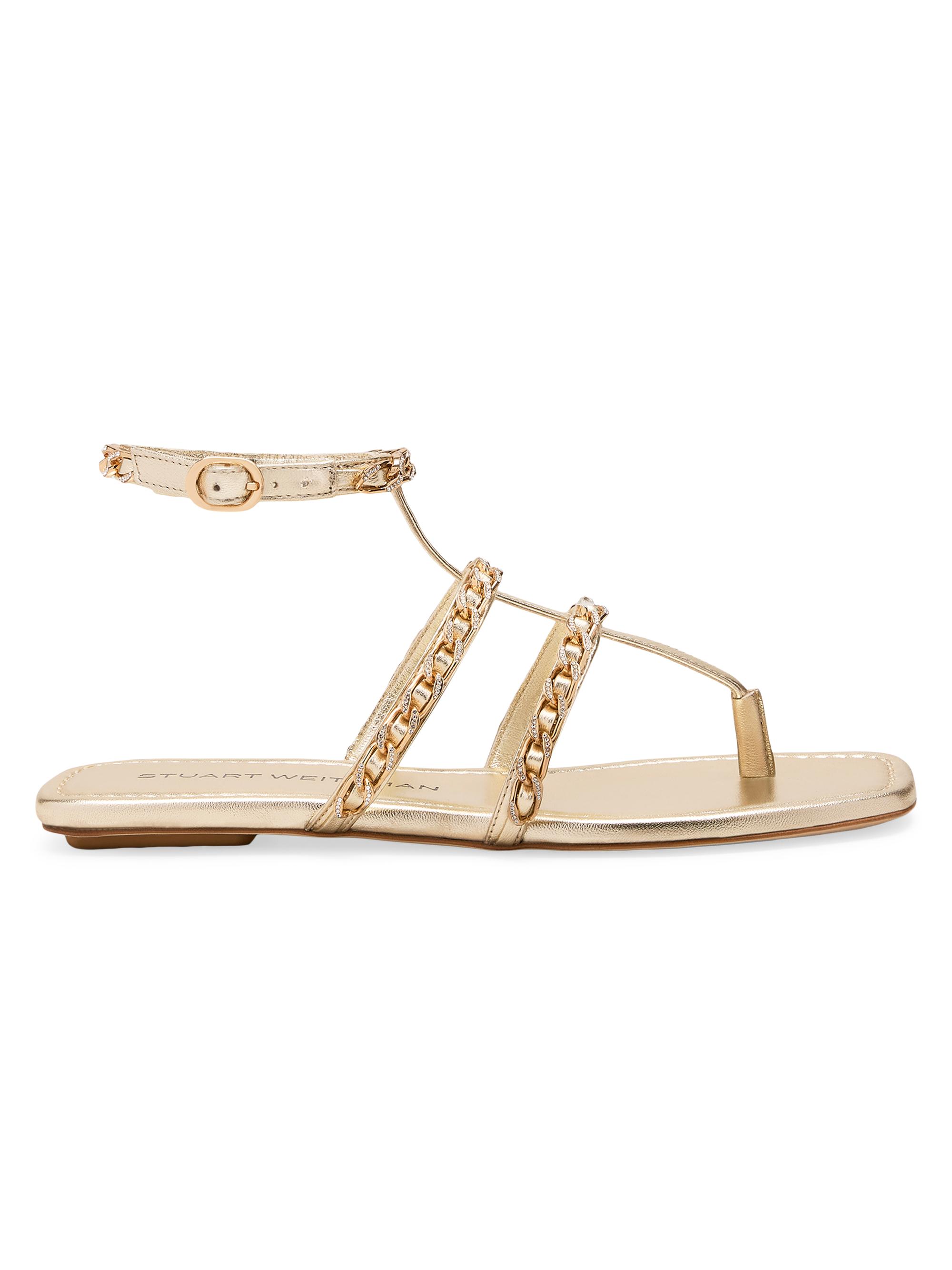 Stuart Weitzman Women's Chain-Strap Metallic Leather Sandals - Platino