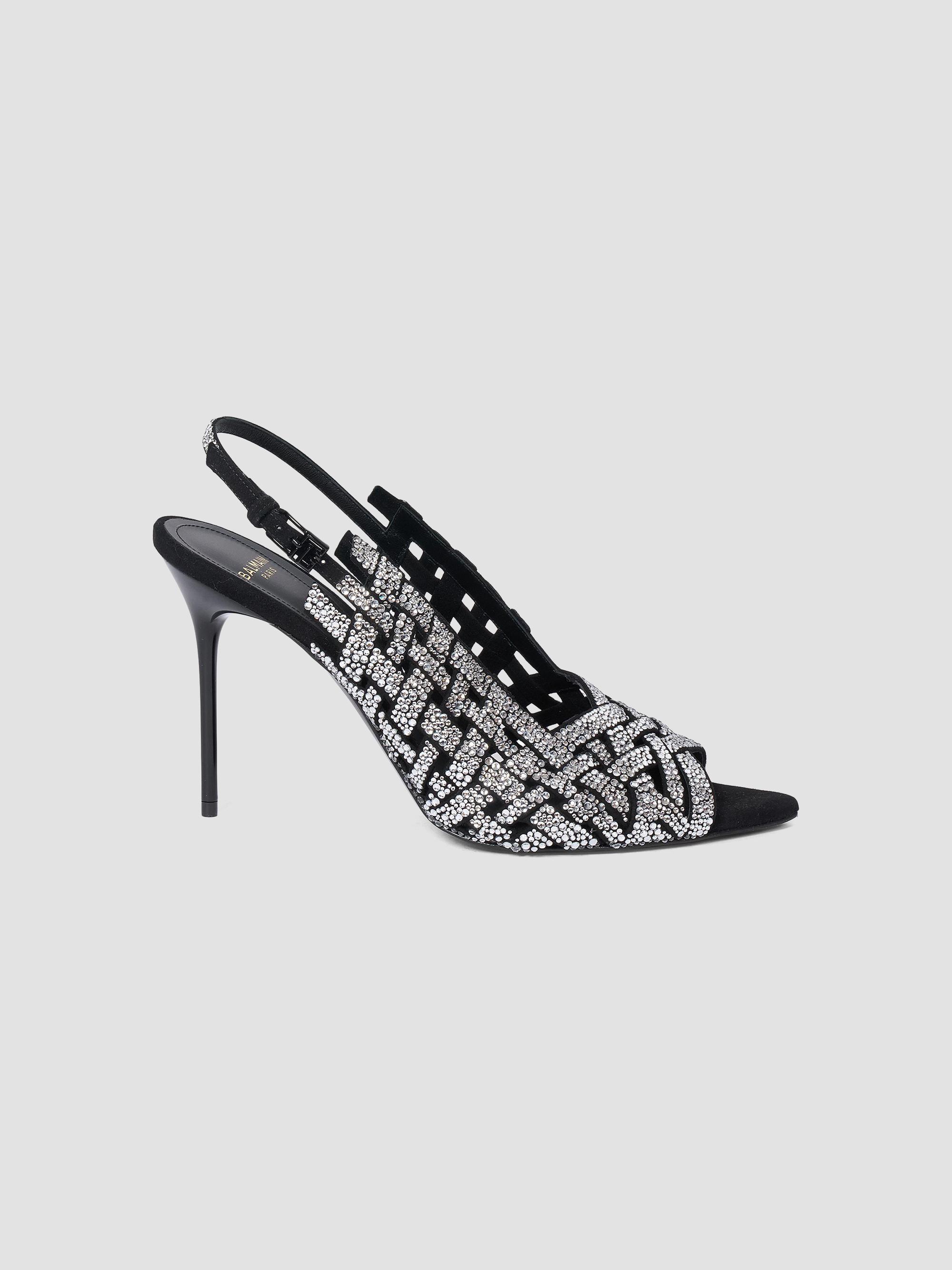 Women's Fringe 95MM Embellished Slingback Peep Toe Pumps - Noir Crystal - Size 9.5