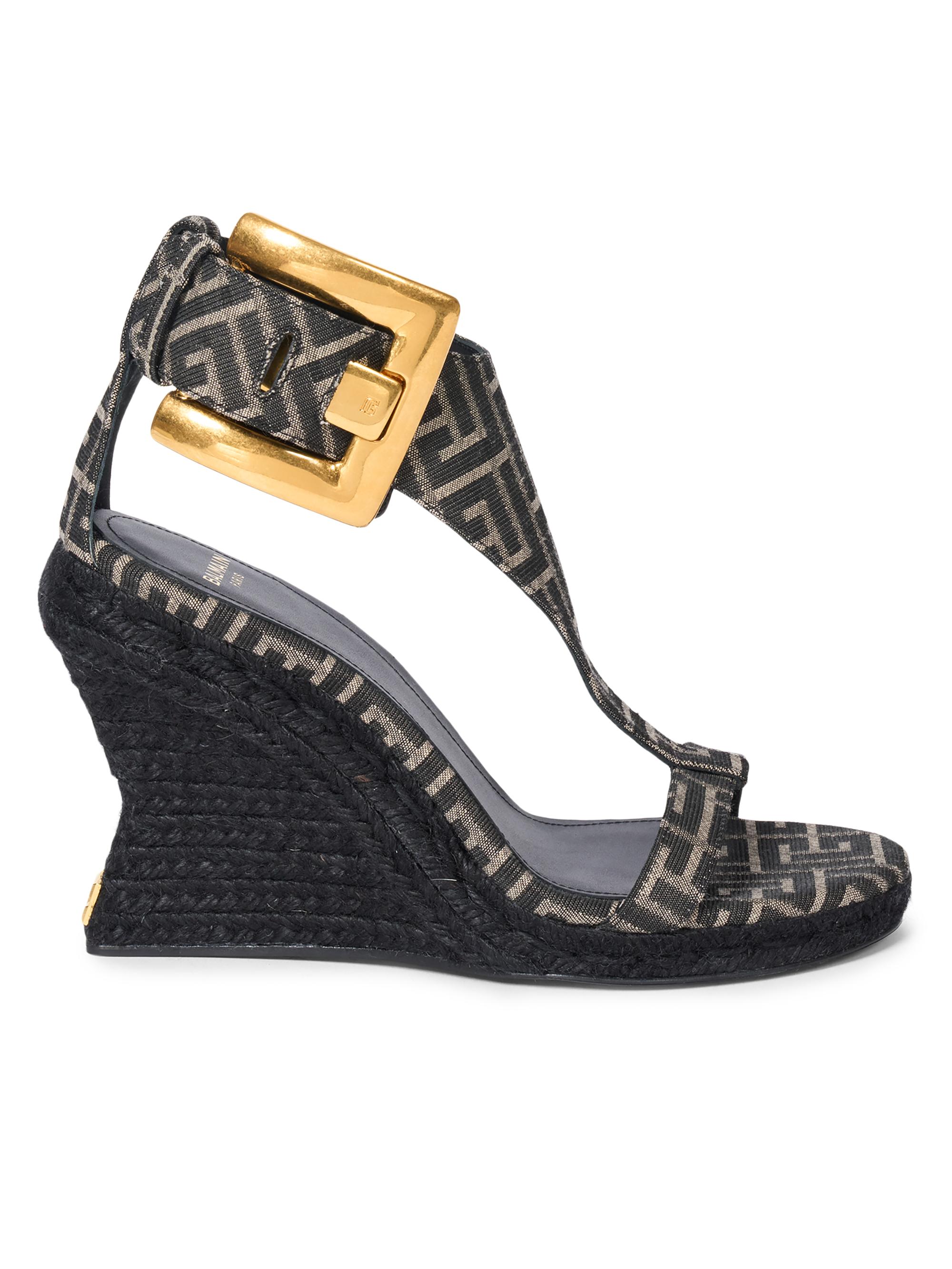 Balmain Women's 95MM Jacquard Espadrille Wedge Sandals - Ivoire Noir
