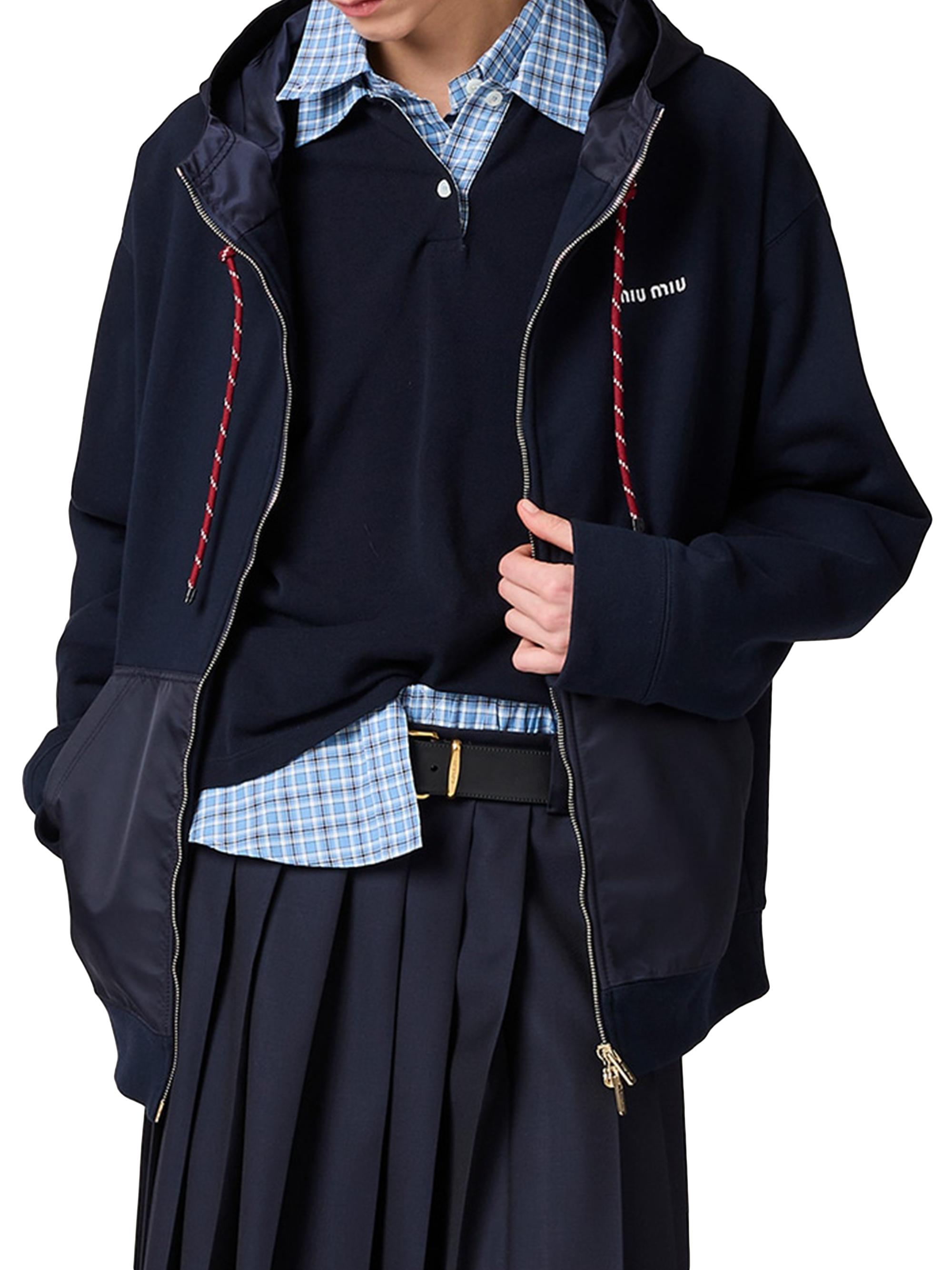 Miu Miu　Y2K シルクトップ パーカー　ドローコード付き　サイズ40 MIU MIU (ミュウミュウ) 胸ロゴ プルオーバー クロップドパーカー