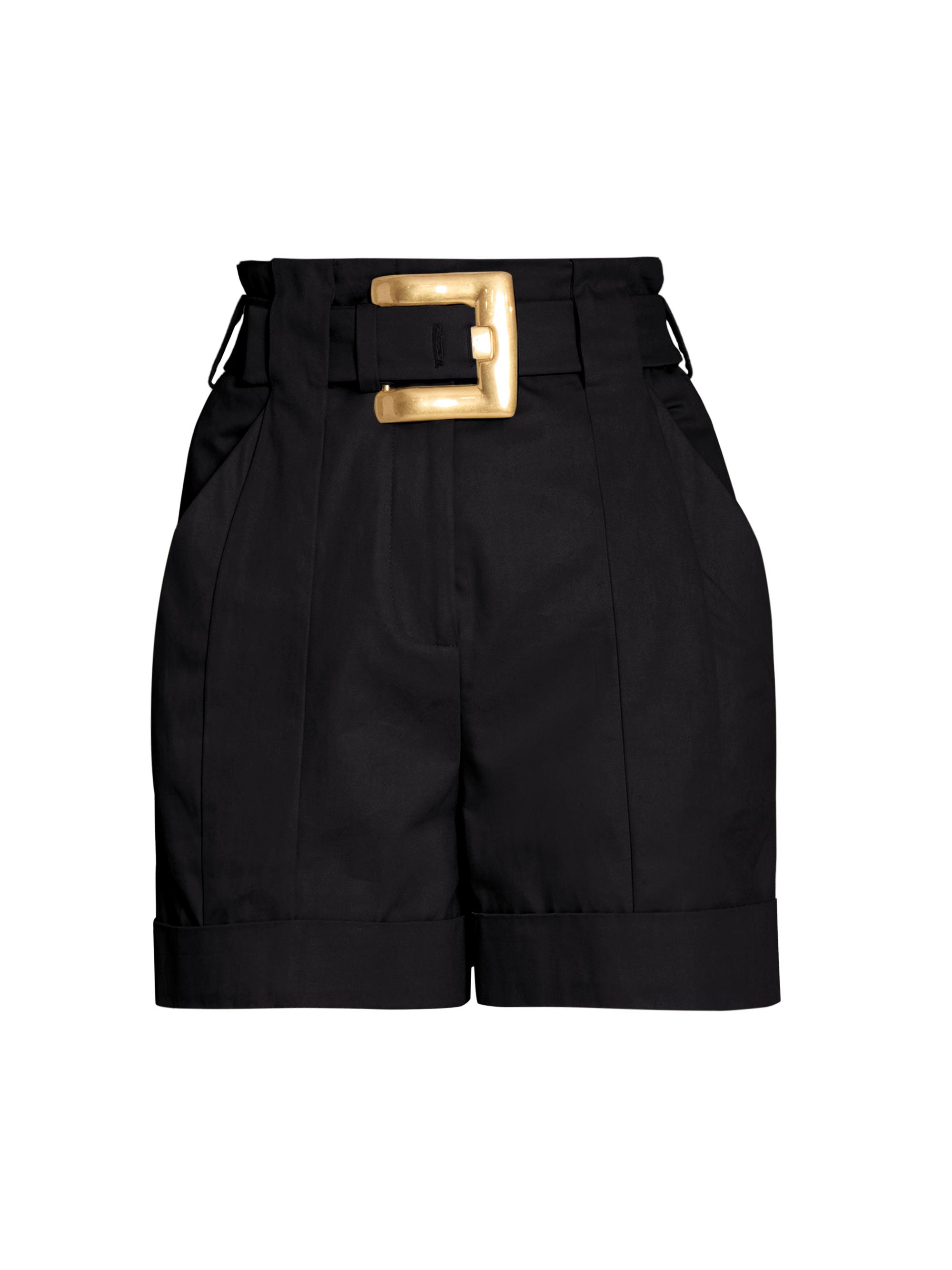 Balmain Women's Wool Grain De Poudre Belted Shorts - Noir