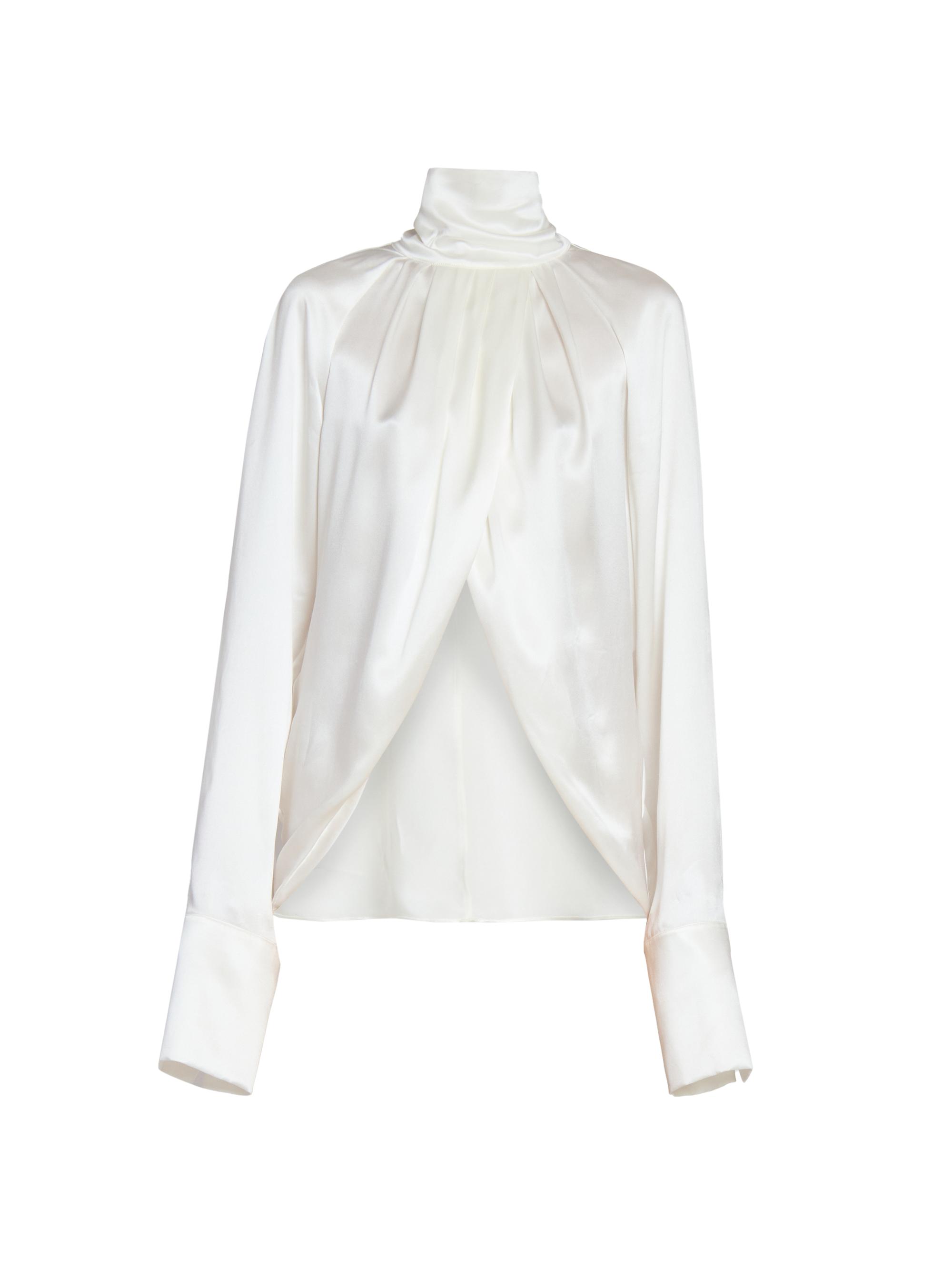 Balmain Women's Mock Turtleneck Silk Wrap-Style Blouse - Blanc