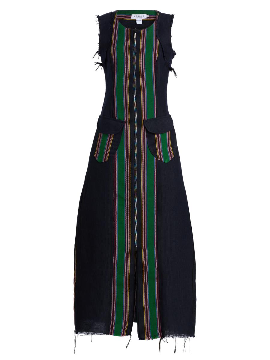 Busayo Women's Ademide Striped Cotton Distressed Maxi Dress In Black